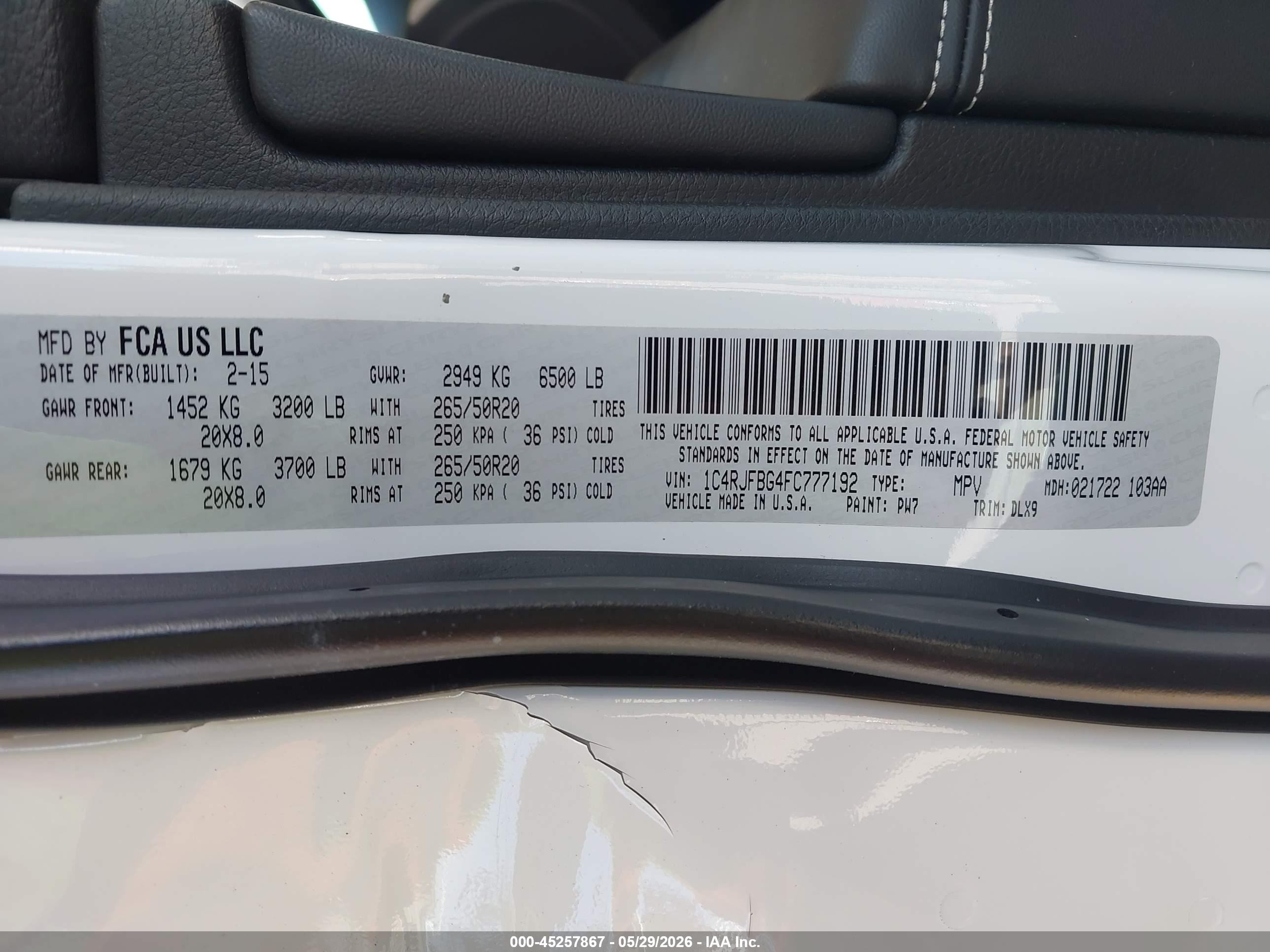 2015 Jeep Grand Cherokee Limited White vin: 1C4RJFBG4FC777192