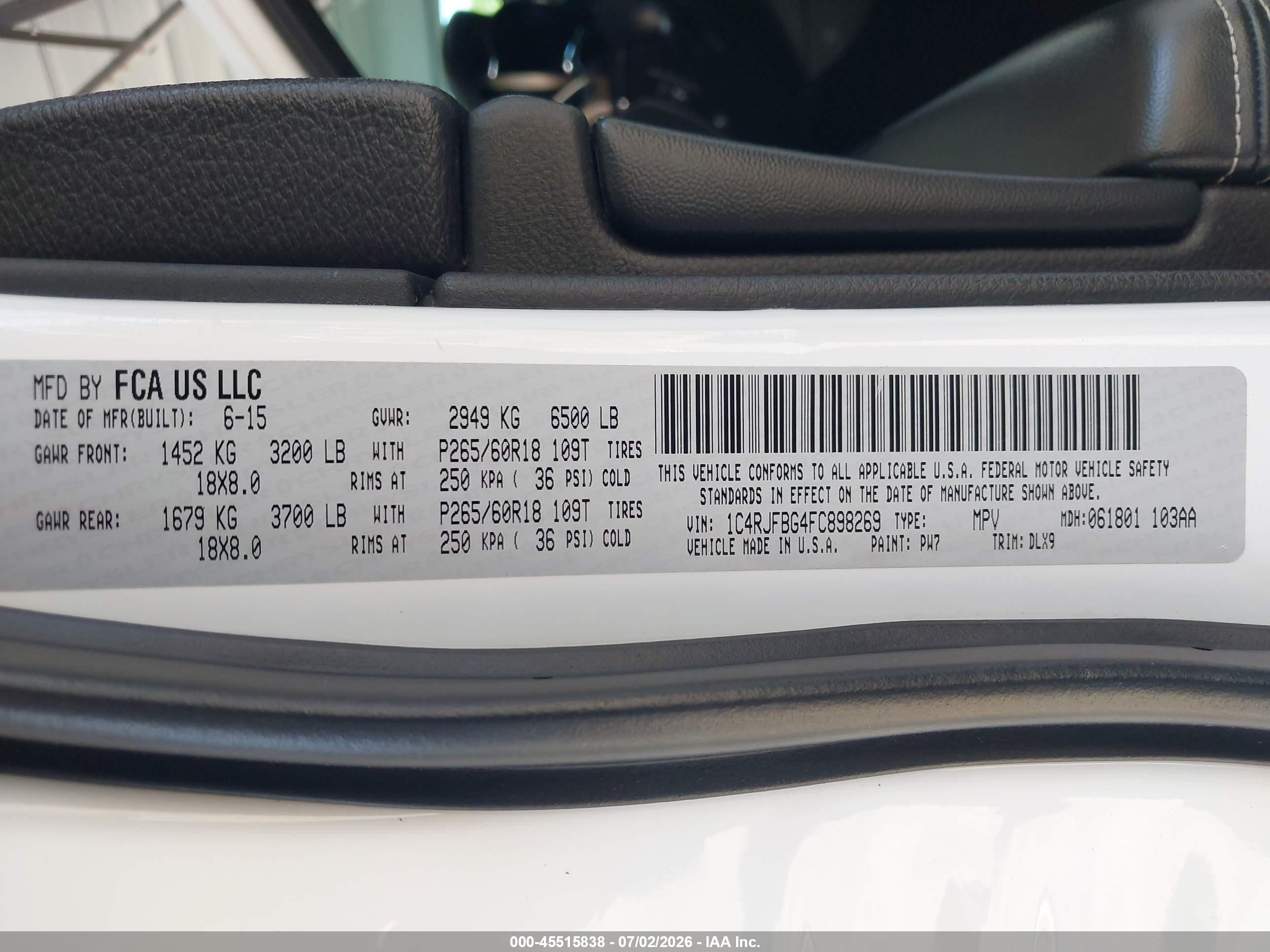 2015 Jeep Grand Cherokee Limited White vin: 1C4RJFBG4FC898269