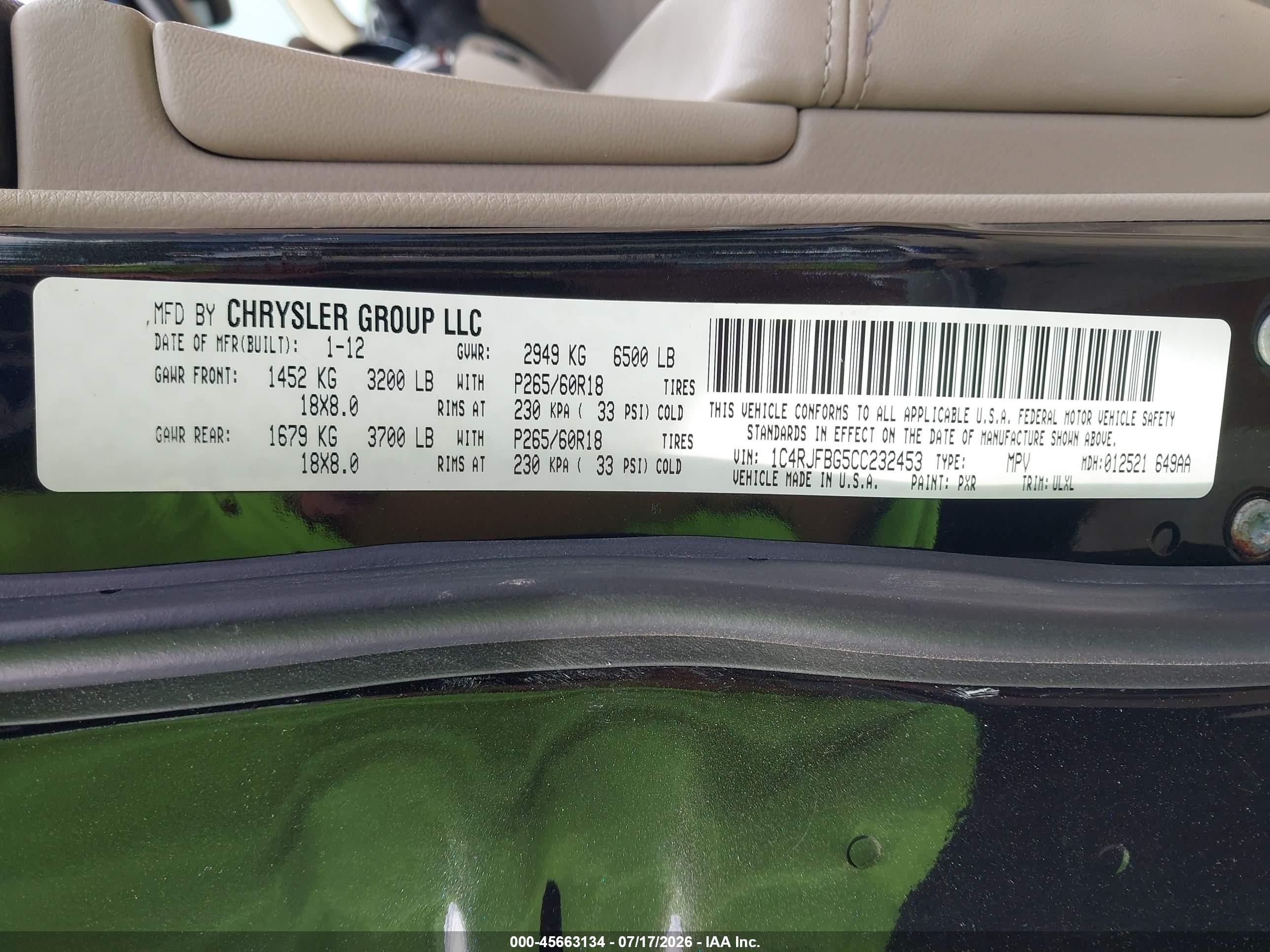 2012 Jeep Grand Cherokee Limited Black vin: 1C4RJFBG5CC232453