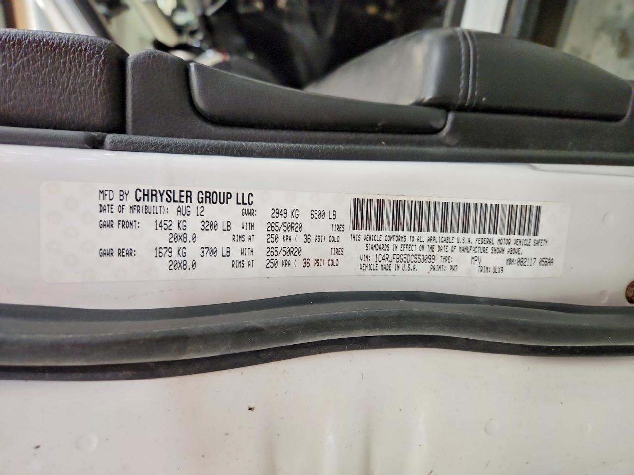 2013 Jeep Grand Cherokee Limited Белый vin: 1C4RJFBG5DC553099