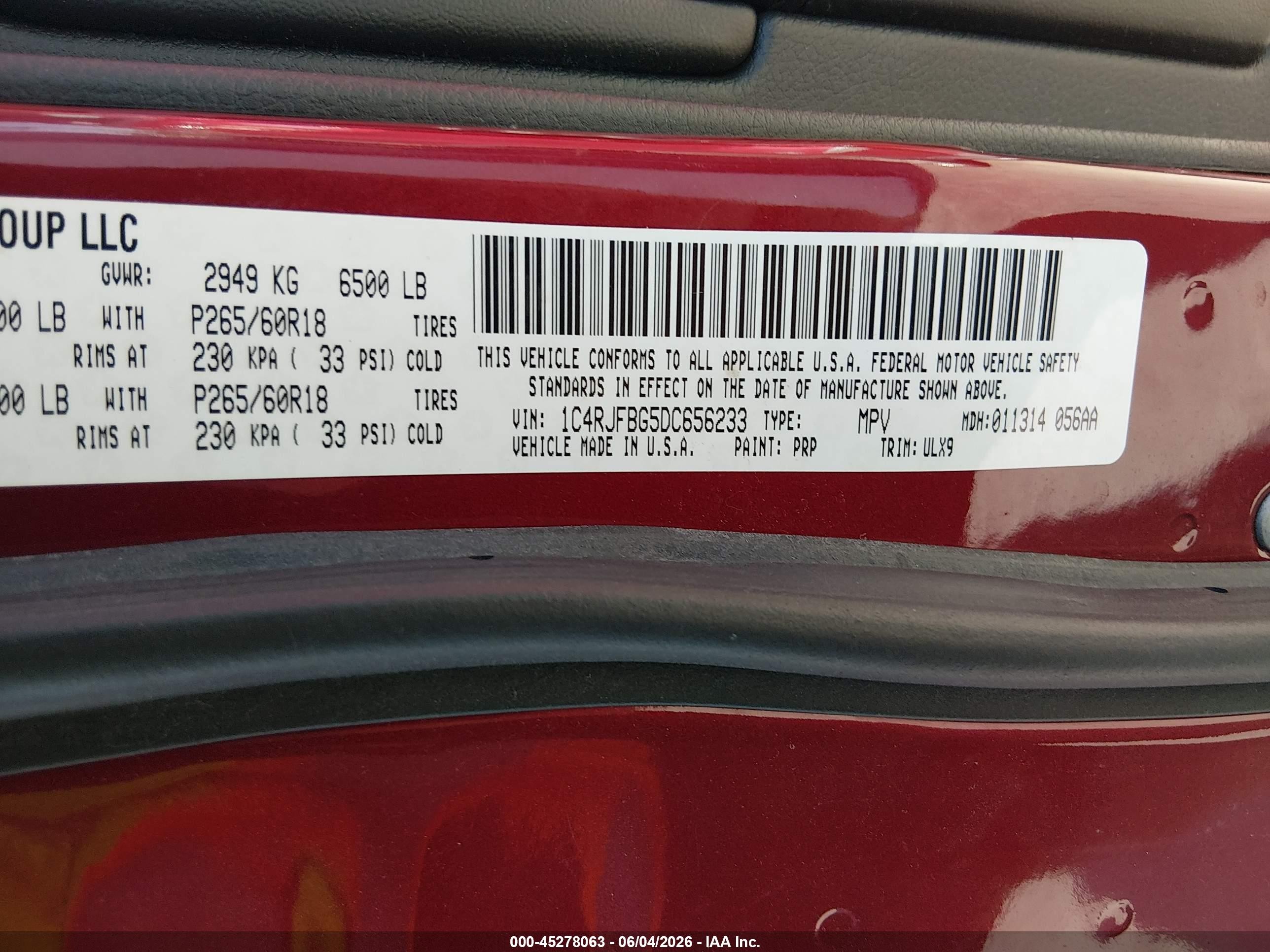 2013 Jeep Grand Cherokee Limited Red vin: 1C4RJFBG5DC656233