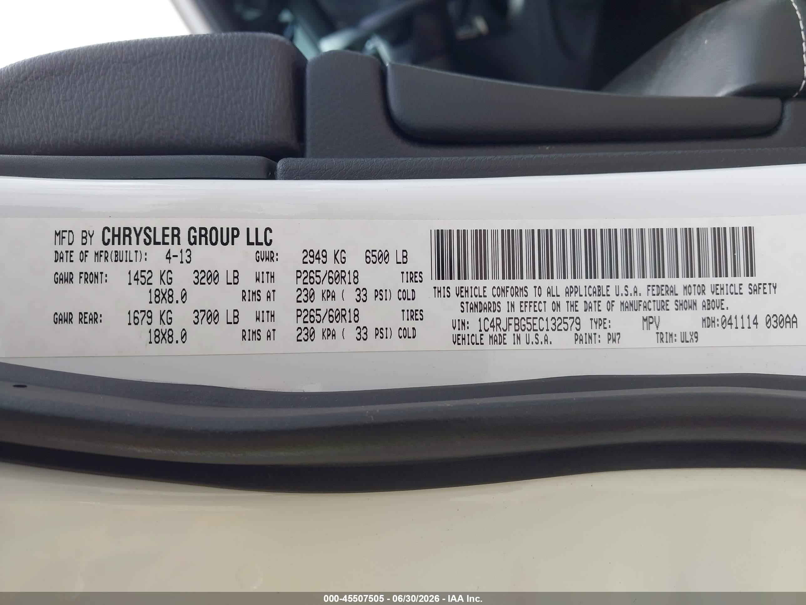 2014 Jeep Grand Cherokee Limited White vin: 1C4RJFBG5EC132579