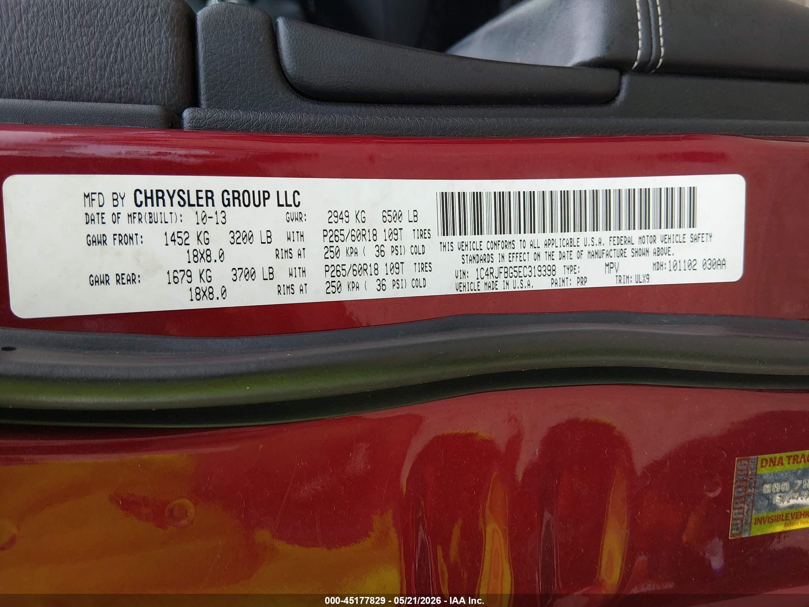 2014 Jeep Grand Cherokee Limited Red vin: 1C4RJFBG5EC319398