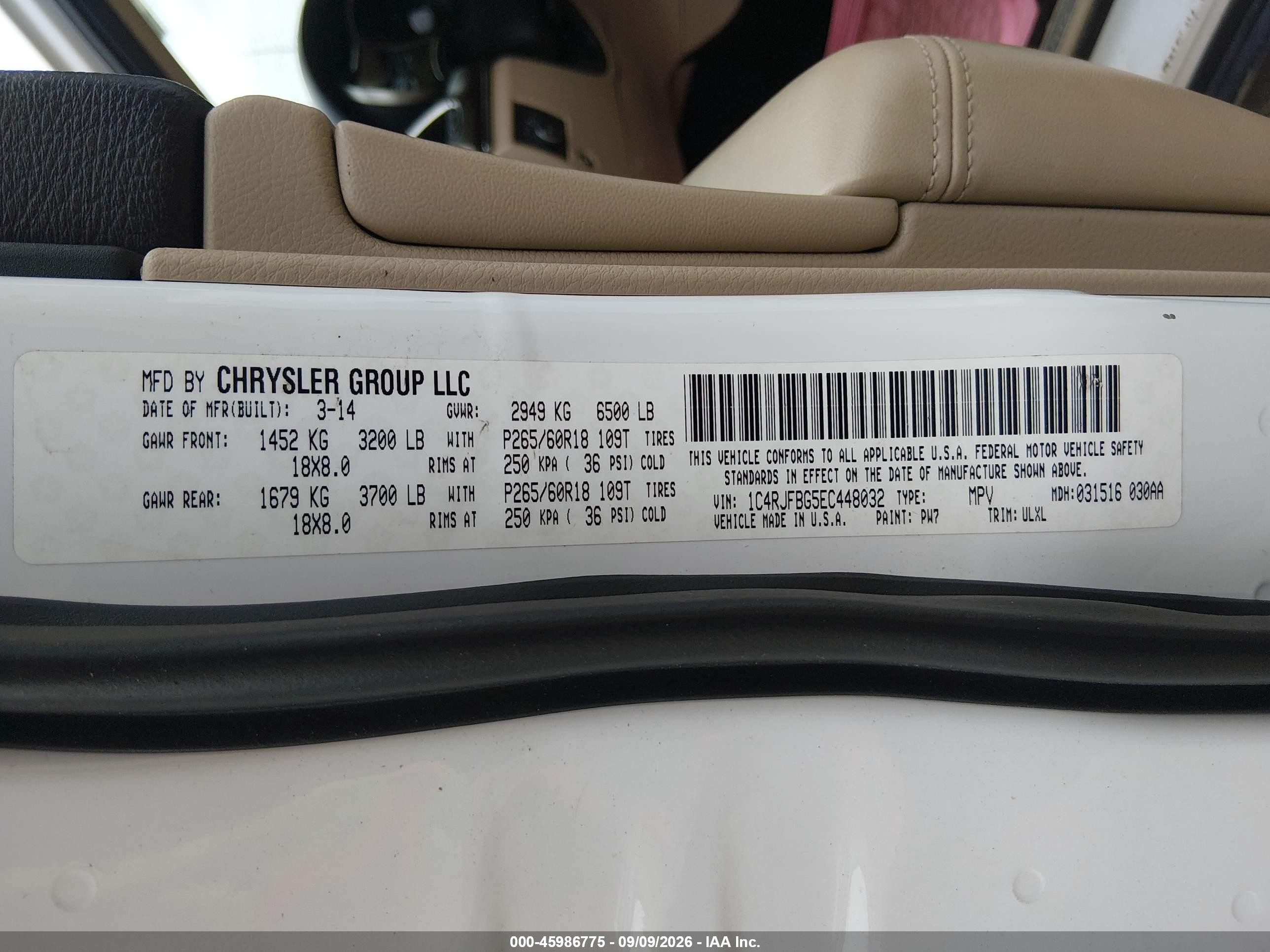 2014 Jeep Grand Cherokee Limited Белый vin: 1C4RJFBG5EC448032