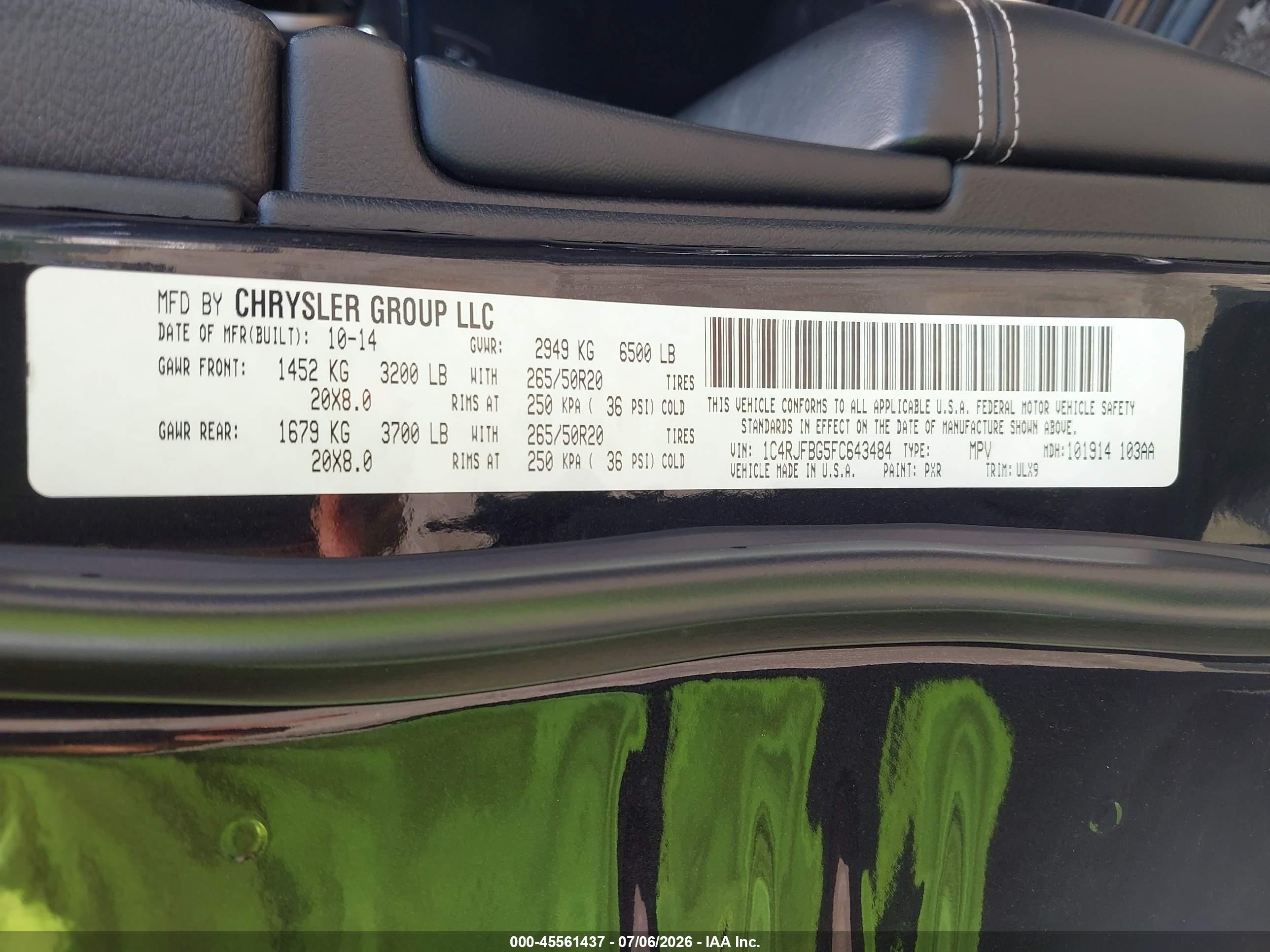2015 Jeep Grand Cherokee Limited Черный vin: 1C4RJFBG5FC643484