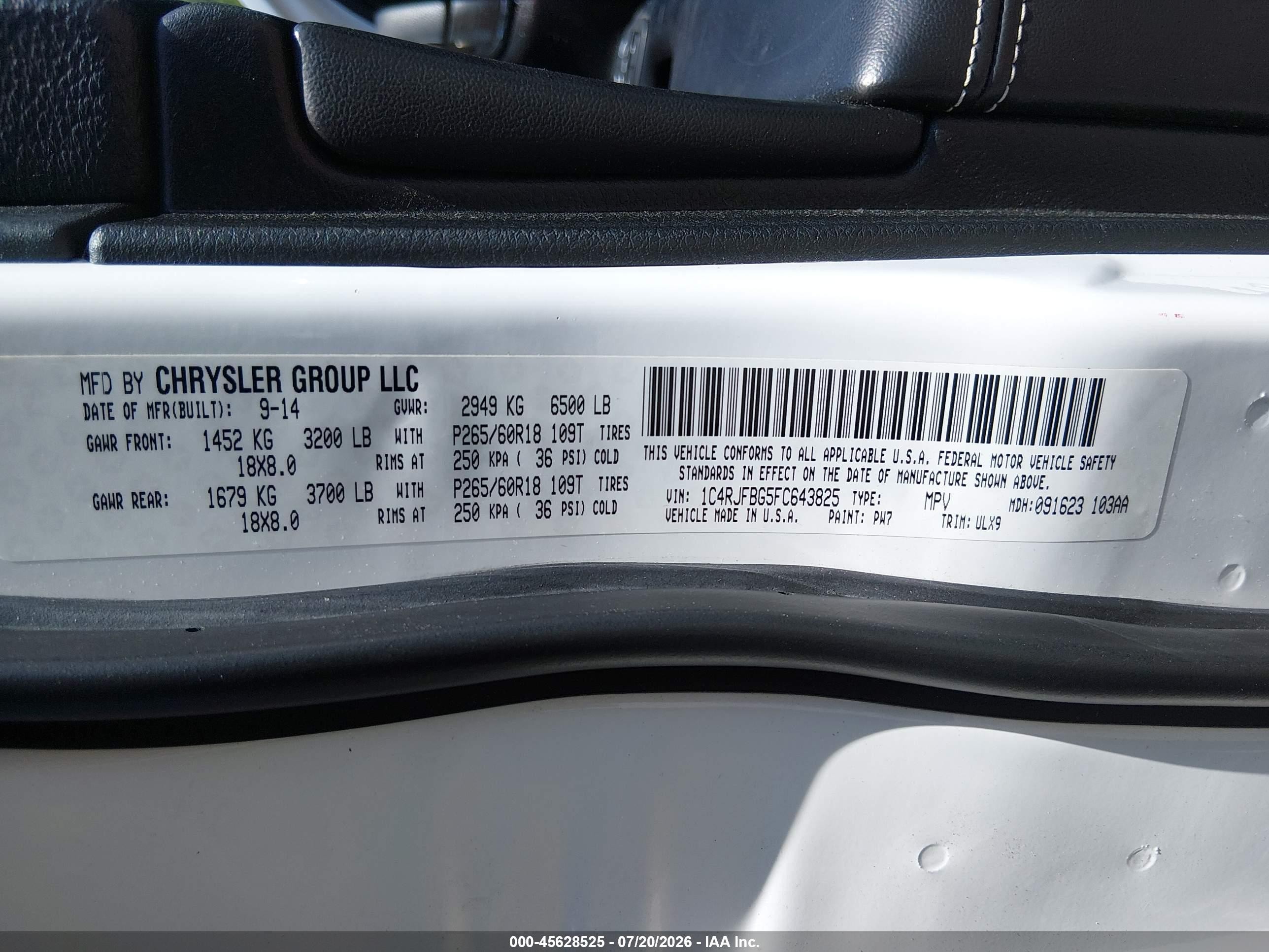 2015 Jeep Grand Cherokee Limited White vin: 1C4RJFBG5FC643825