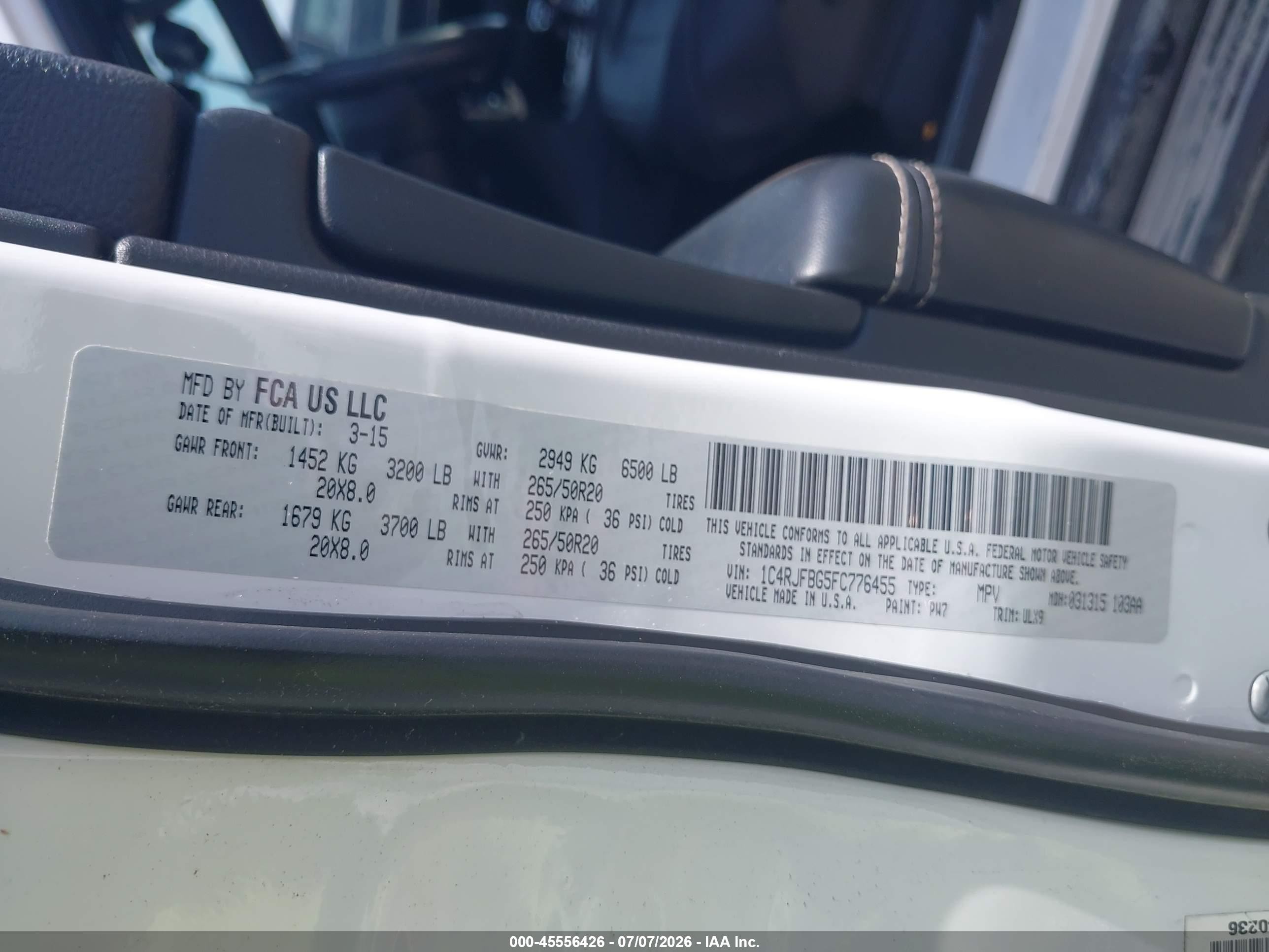 2015 Jeep Grand Cherokee Limited Белый vin: 1C4RJFBG5FC776455