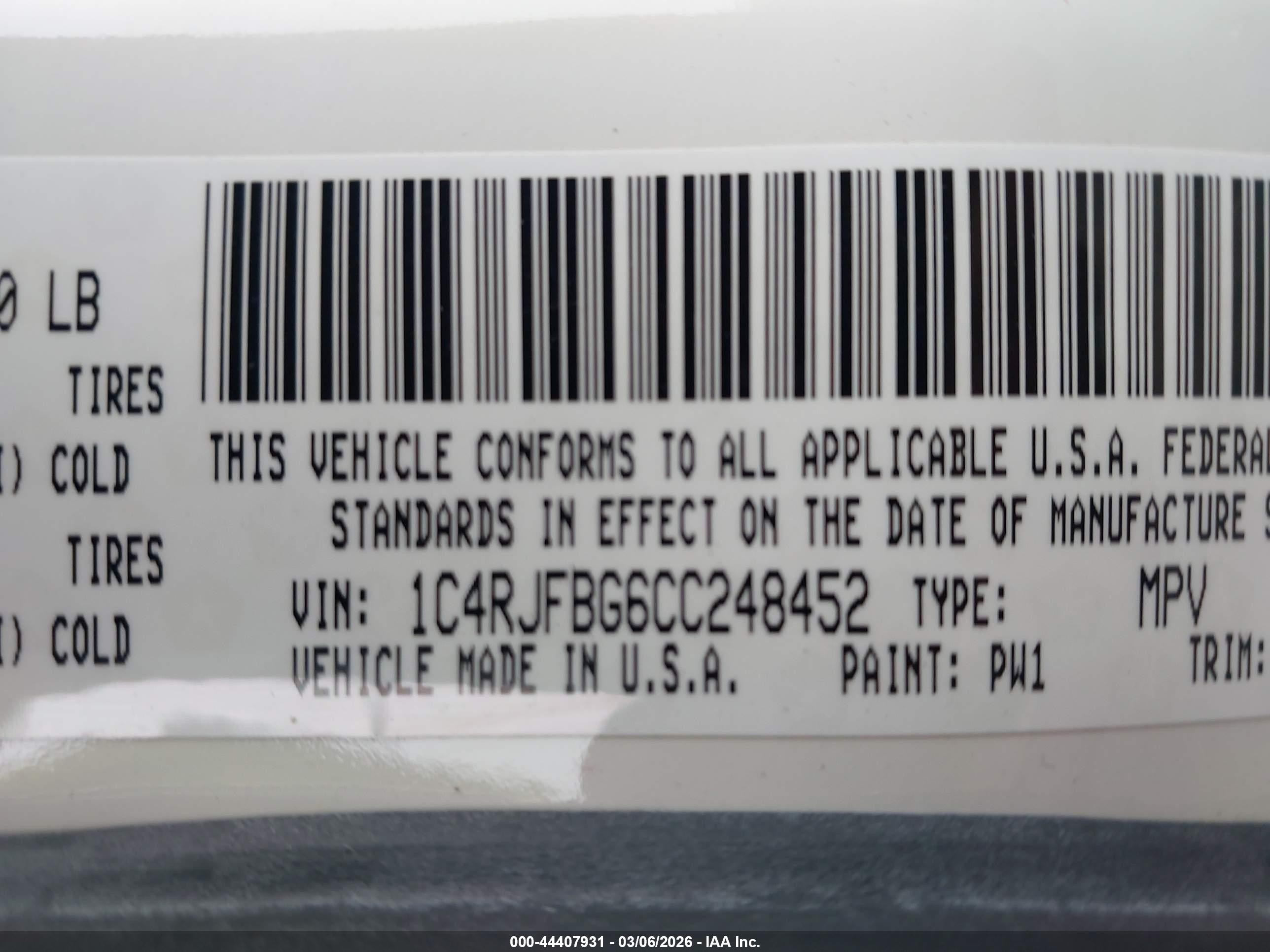 2012 Jeep Grand Cherokee Limited Белый vin: 1C4RJFBG6CC248452
