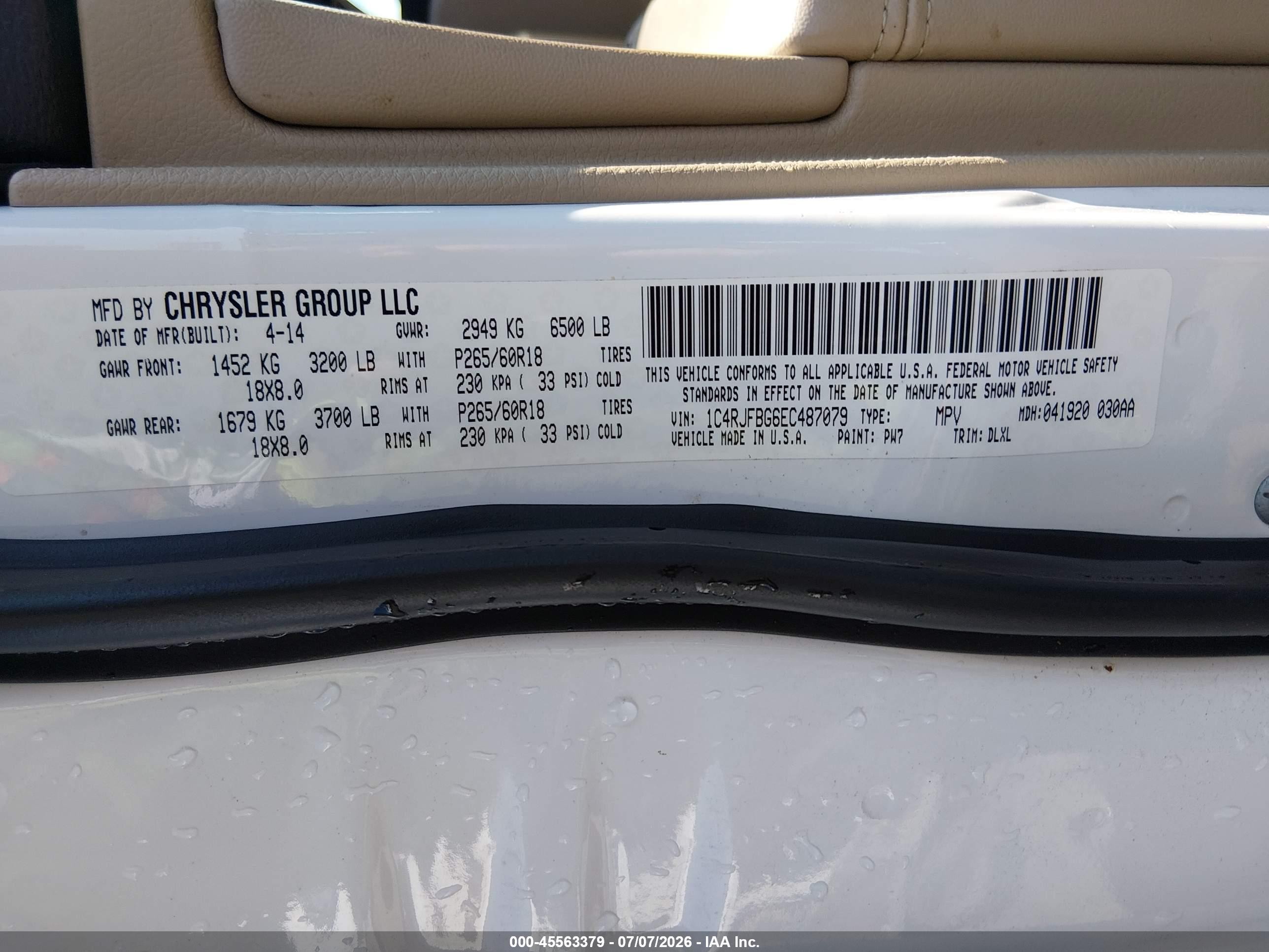 2014 Jeep Grand Cherokee Limited White vin: 1C4RJFBG6EC487079