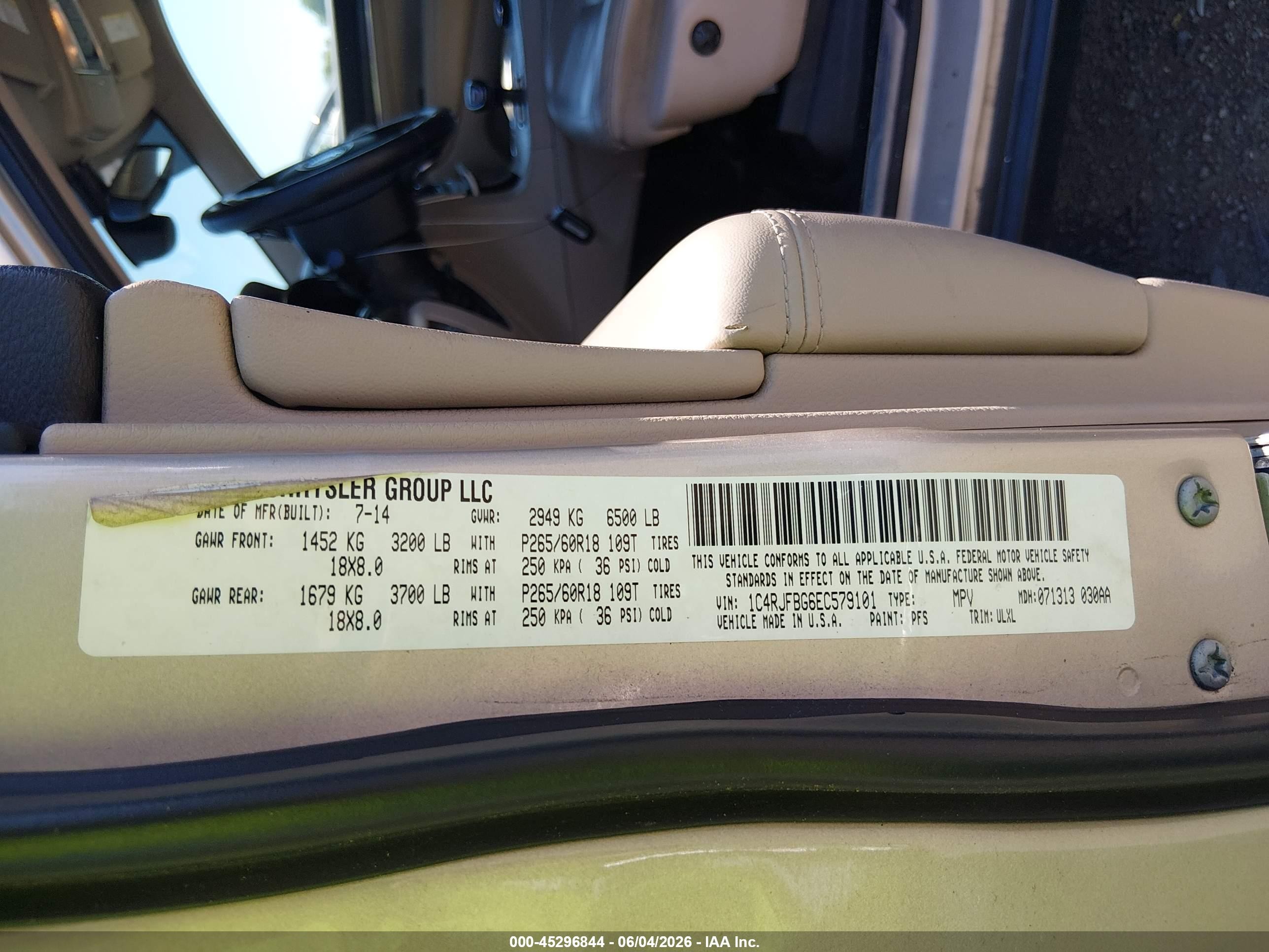 2014 Jeep Grand Cherokee Limited Tan vin: 1C4RJFBG6EC579101