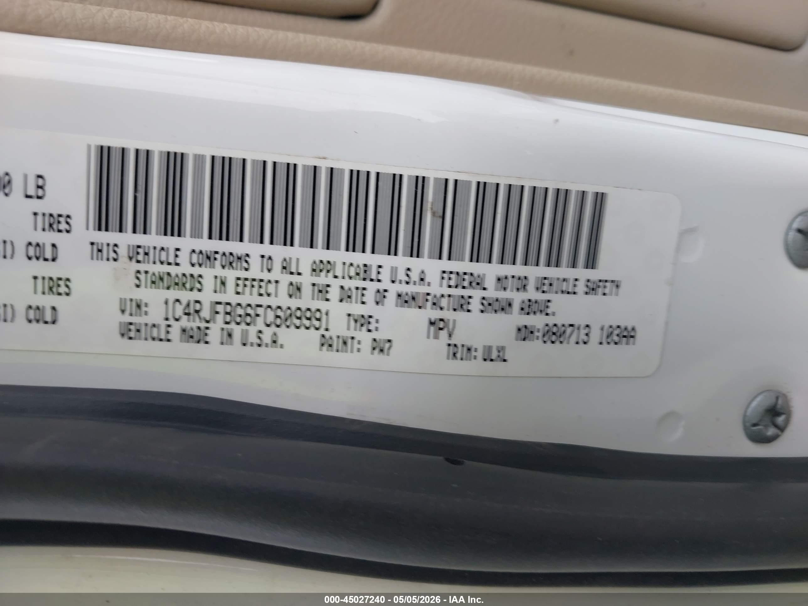 2015 Jeep Grand Cherokee Limited White vin: 1C4RJFBG6FC609991