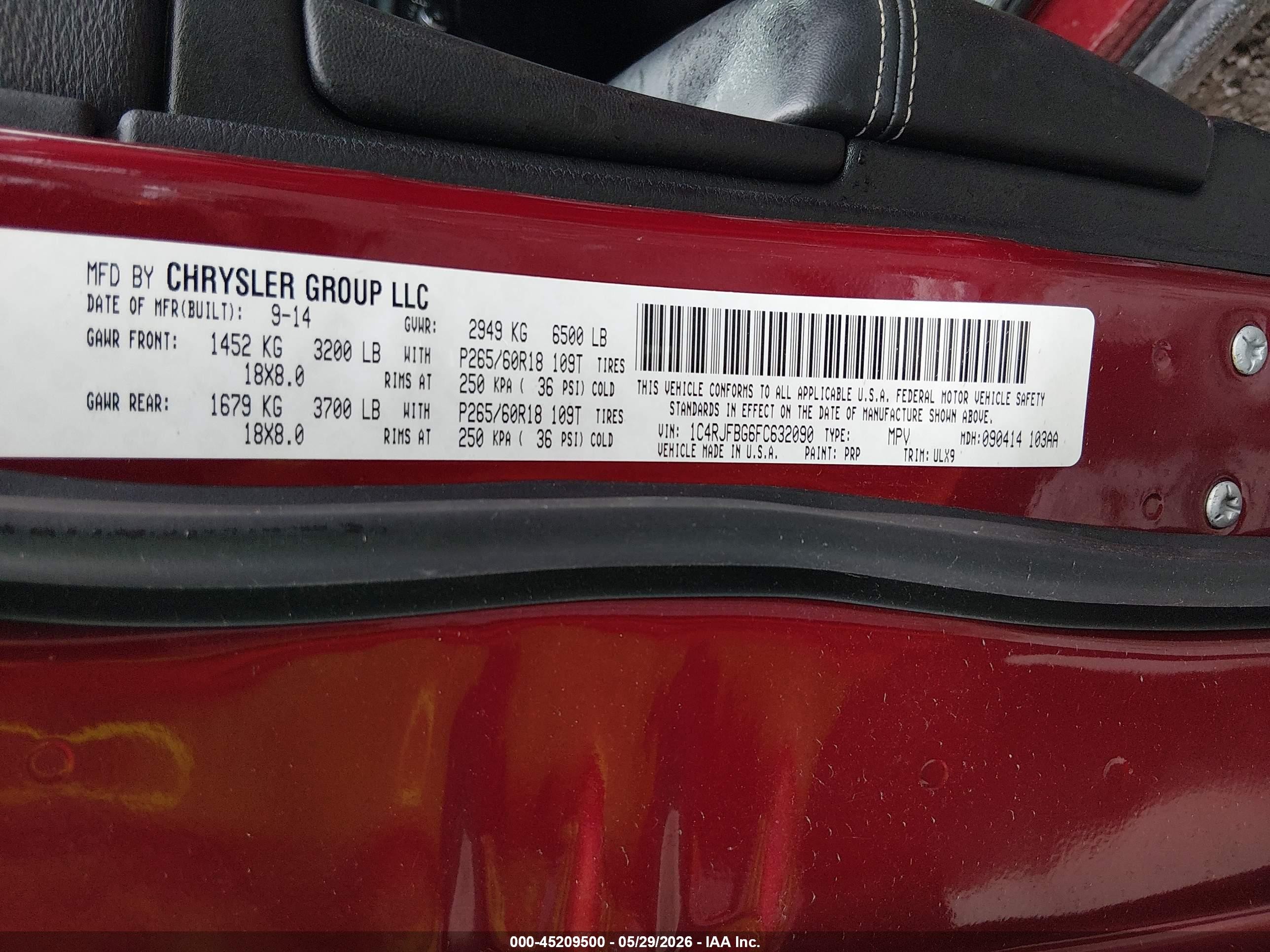 2015 Jeep Grand Cherokee Limited Red vin: 1C4RJFBG6FC632090