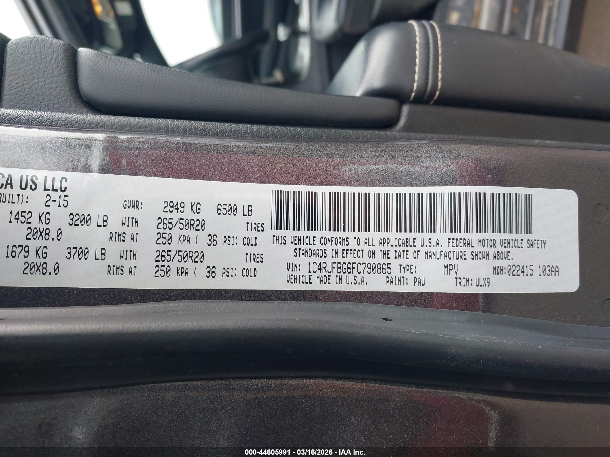 2015 Jeep Grand Cherokee Limited Серый vin: 1C4RJFBG6FC790865
