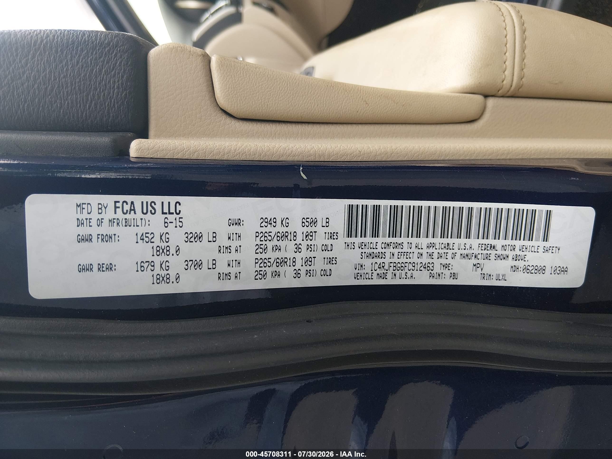 2015 Jeep Grand Cherokee Limited Blue vin: 1C4RJFBG6FC912463