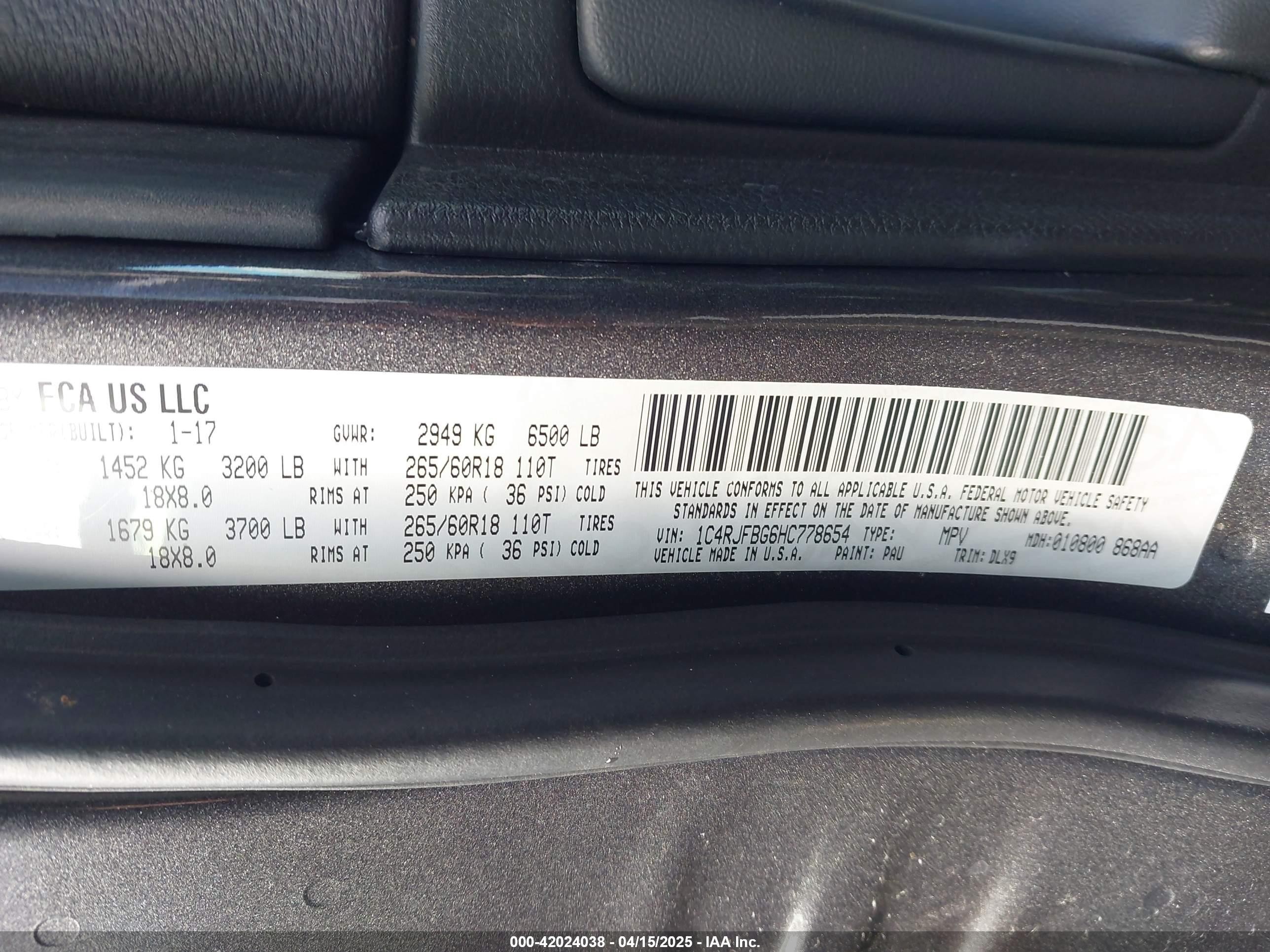1C4RJFBG6HC778654 — 2017 JEEP GRAND CHEROKEE | AutoHelperBot