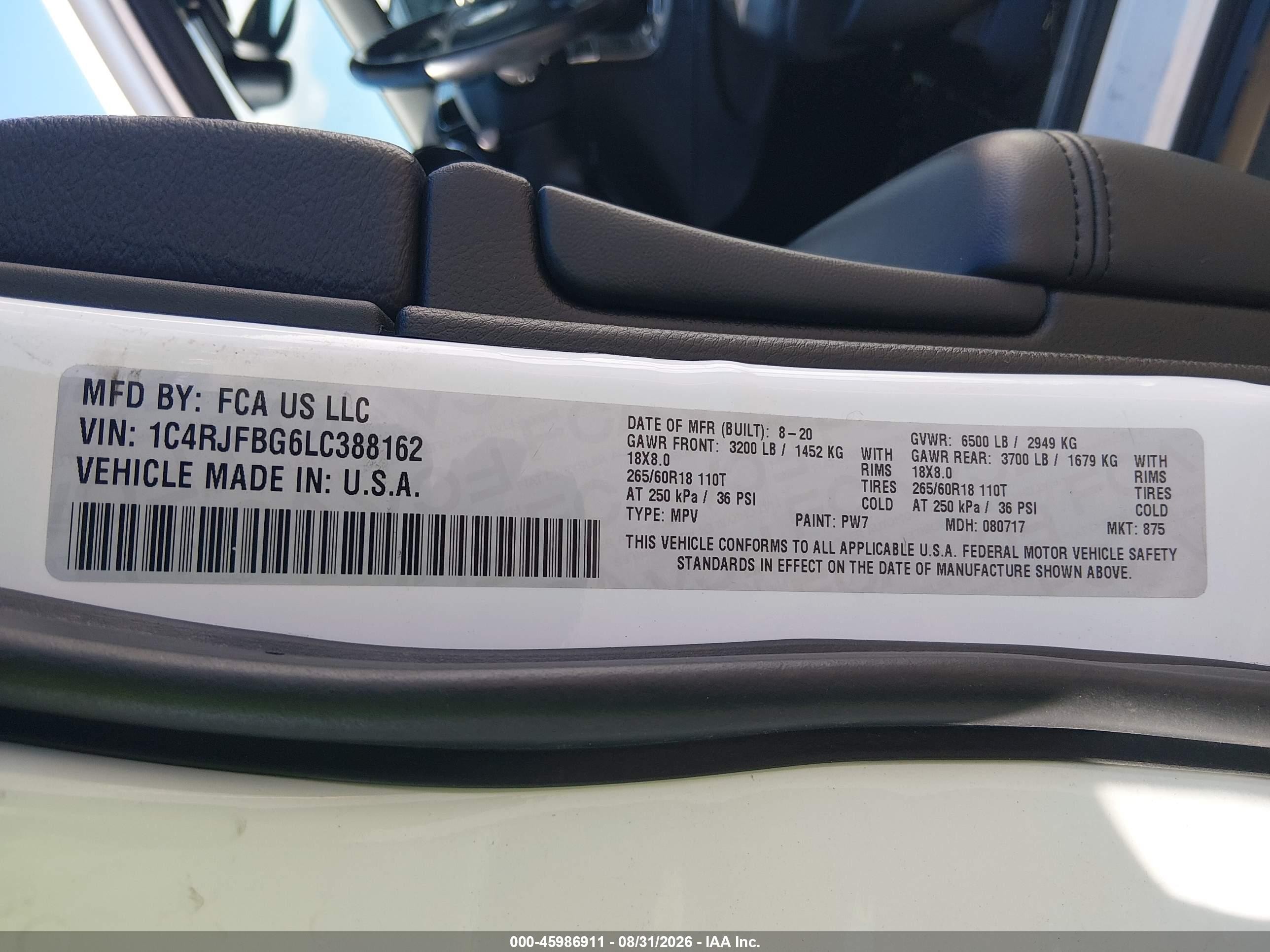 2020 Jeep Grand Cherokee Limited 4x4 White vin: 1C4RJFBG6LC388162