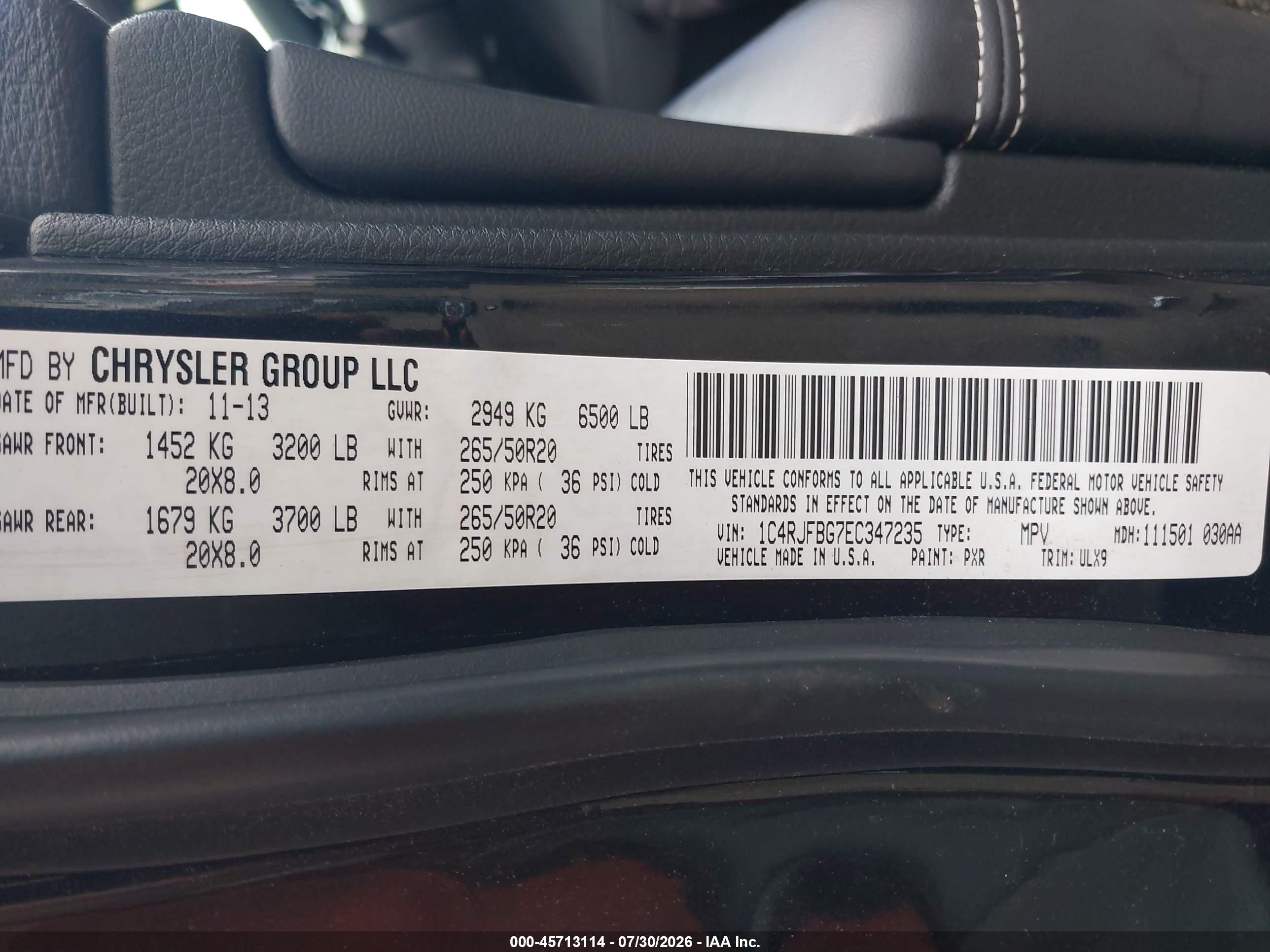 2014 Jeep Grand Cherokee Limited Black vin: 1C4RJFBG7EC347235