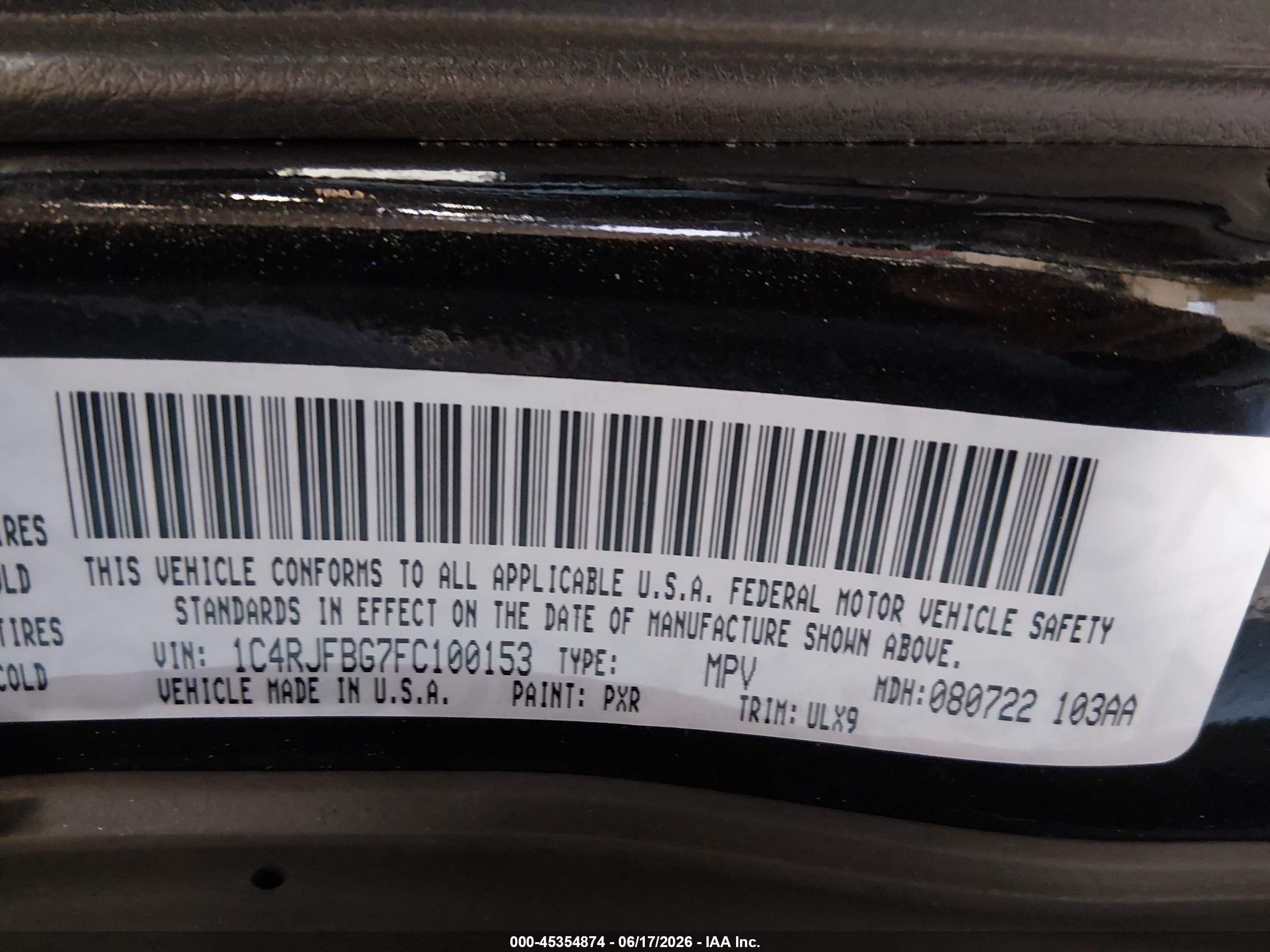 2015 Jeep Grand Cherokee Limited Black vin: 1C4RJFBG7FC100153