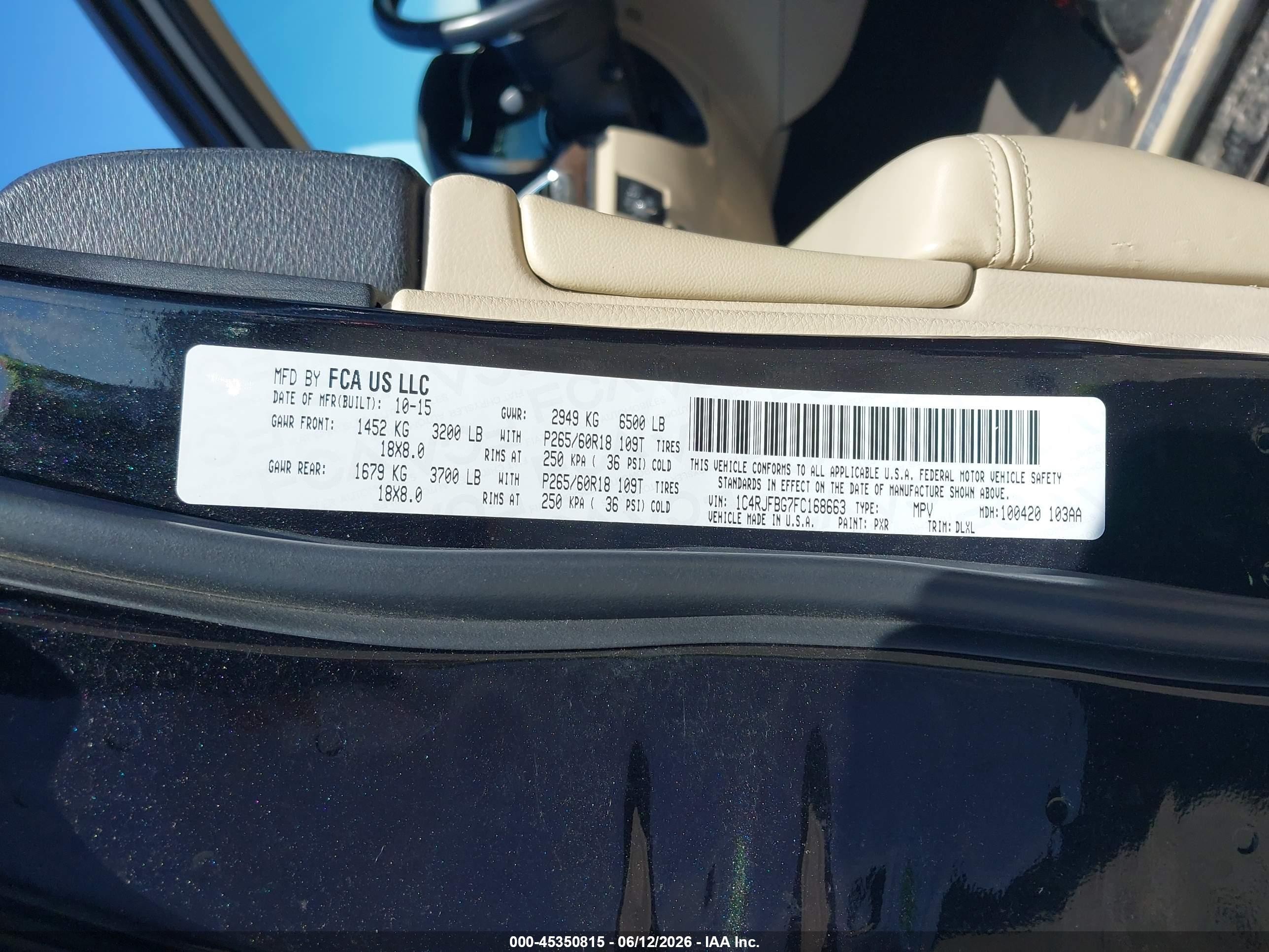 2015 Jeep Grand Cherokee Limited Black vin: 1C4RJFBG7FC168663