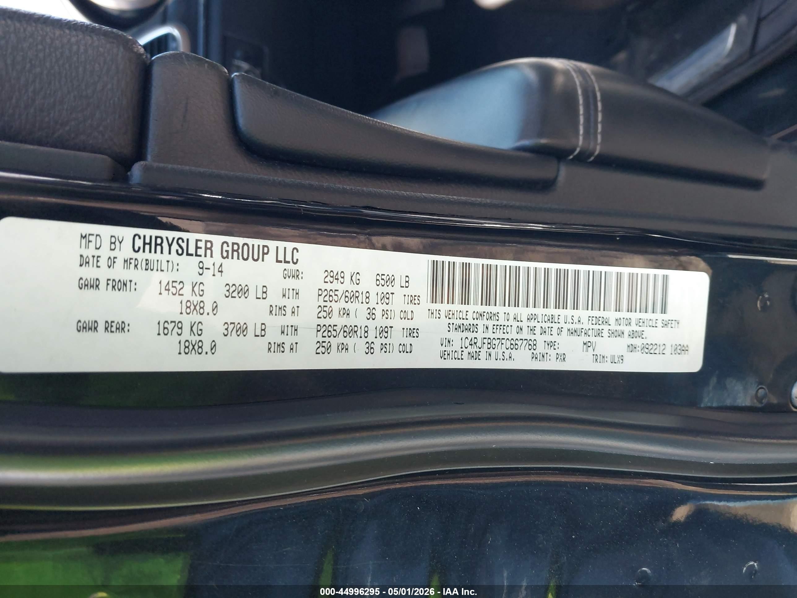 2015 Jeep Grand Cherokee Limited Black vin: 1C4RJFBG7FC667768