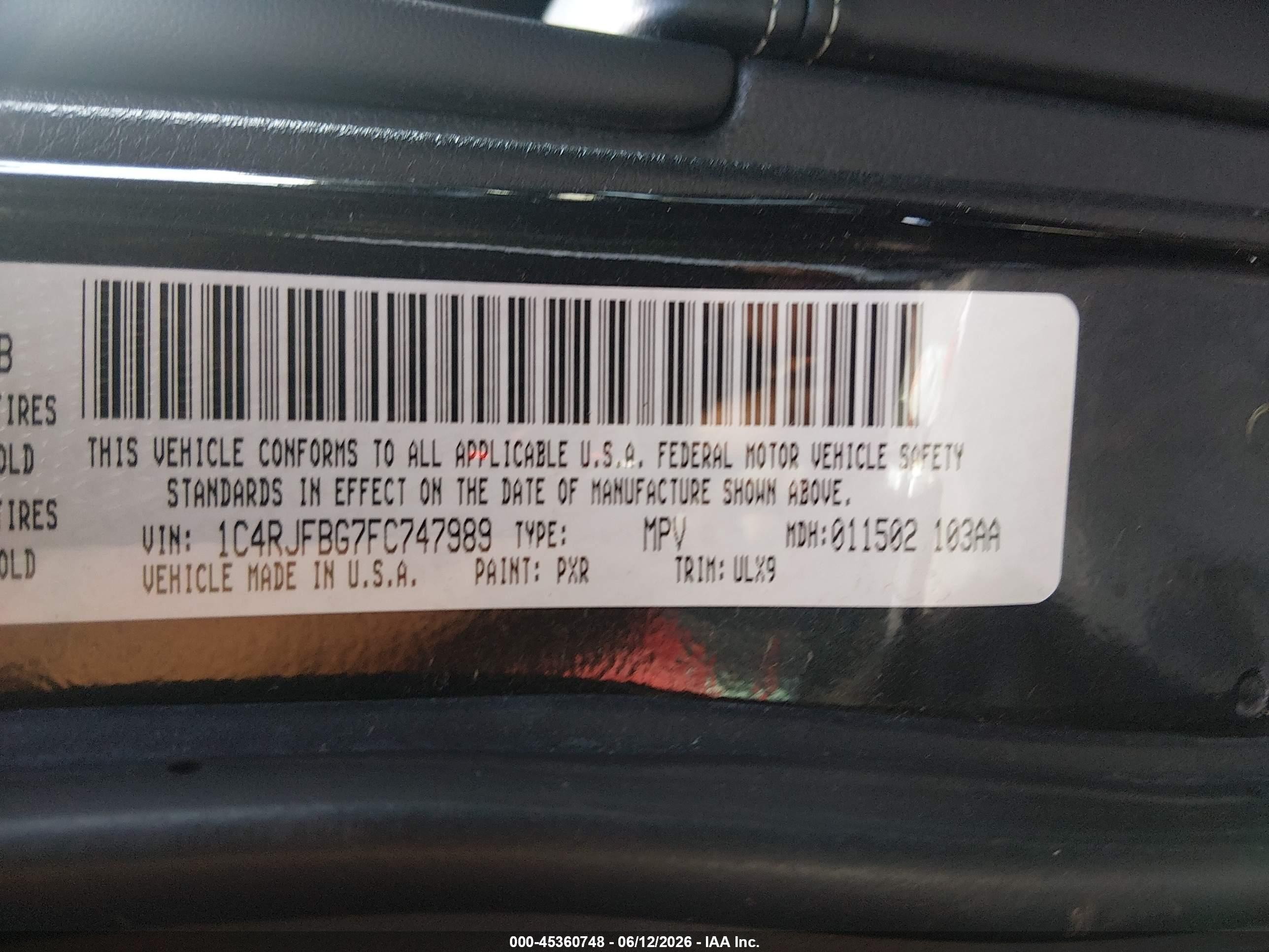 2015 Jeep Grand Cherokee Limited Black vin: 1C4RJFBG7FC747989