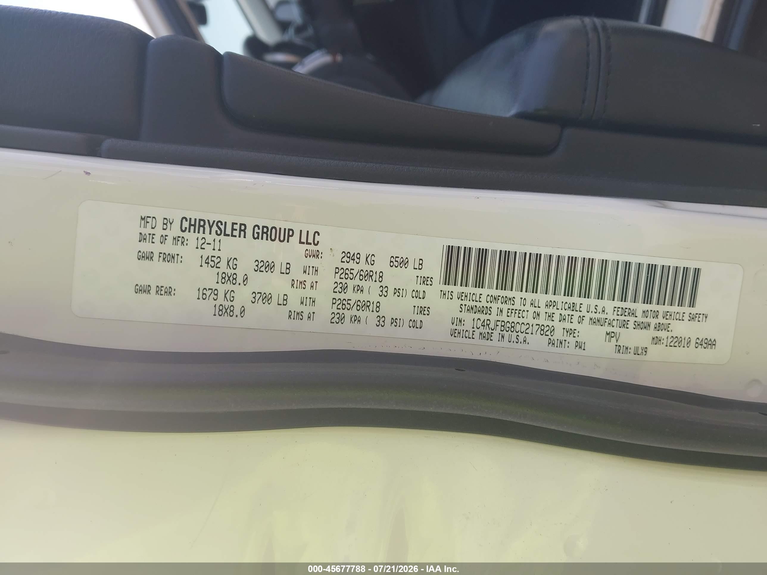 2012 Jeep Grand Cherokee Limited White vin: 1C4RJFBG8CC217820