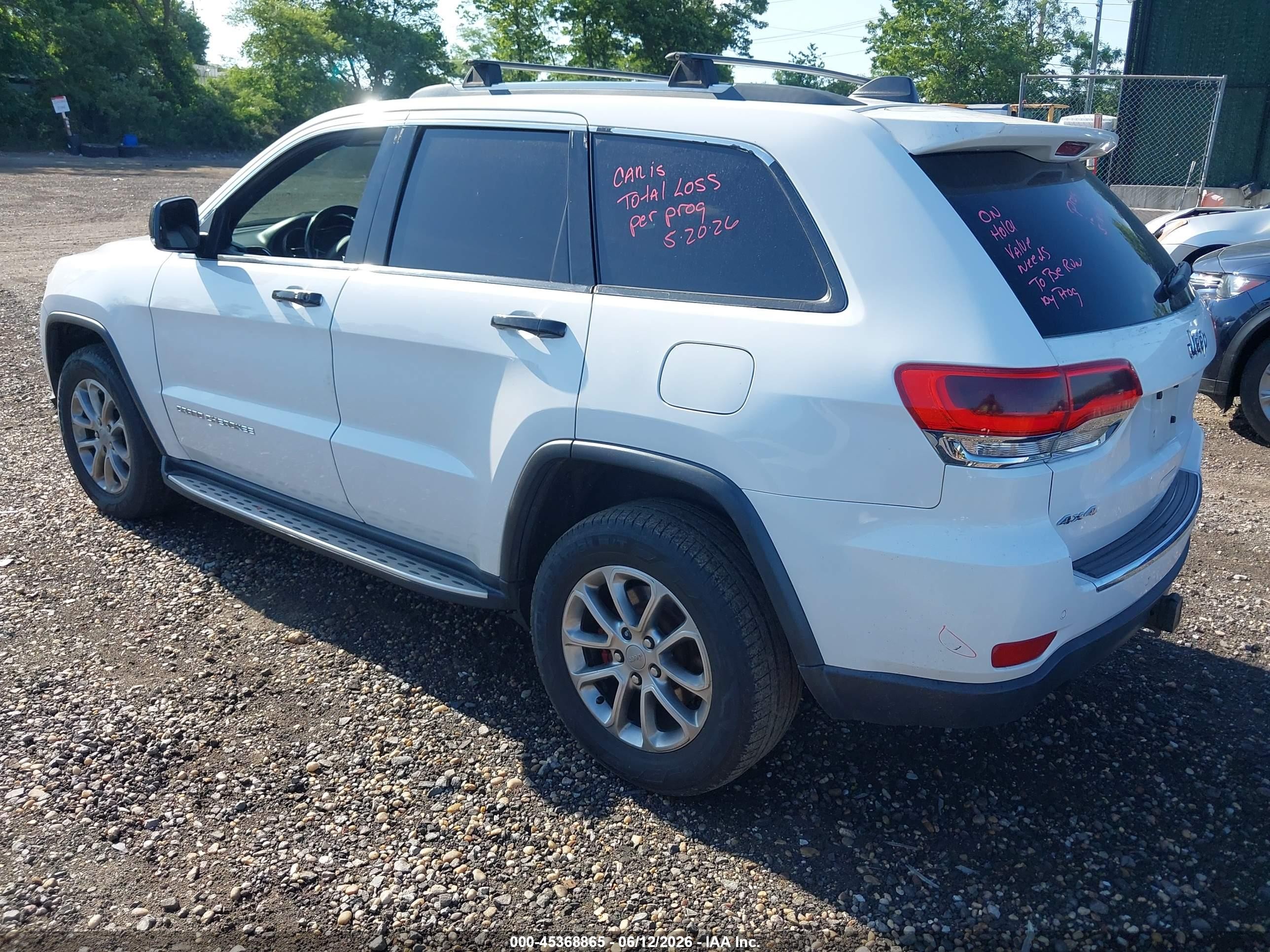 2014 Jeep Grand Cherokee Limited White vin: 1C4RJFBG8EC566883