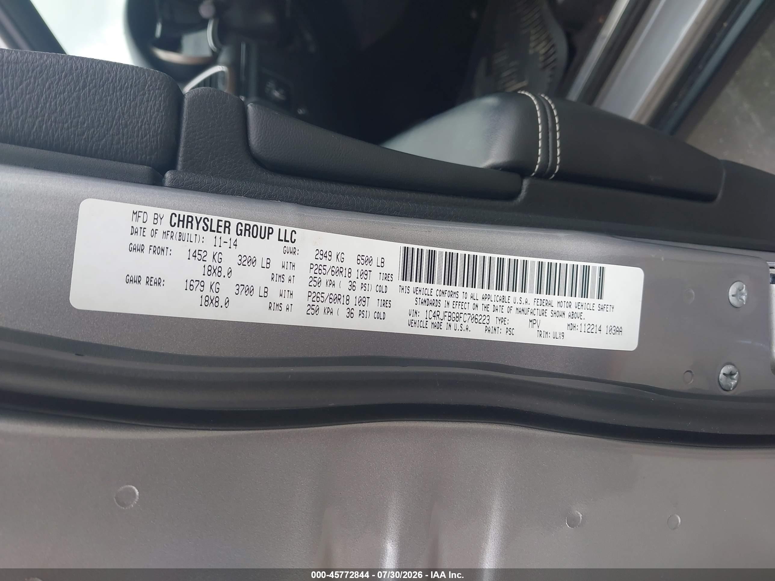2015 Jeep Grand Cherokee Limited Gray vin: 1C4RJFBG8FC706223