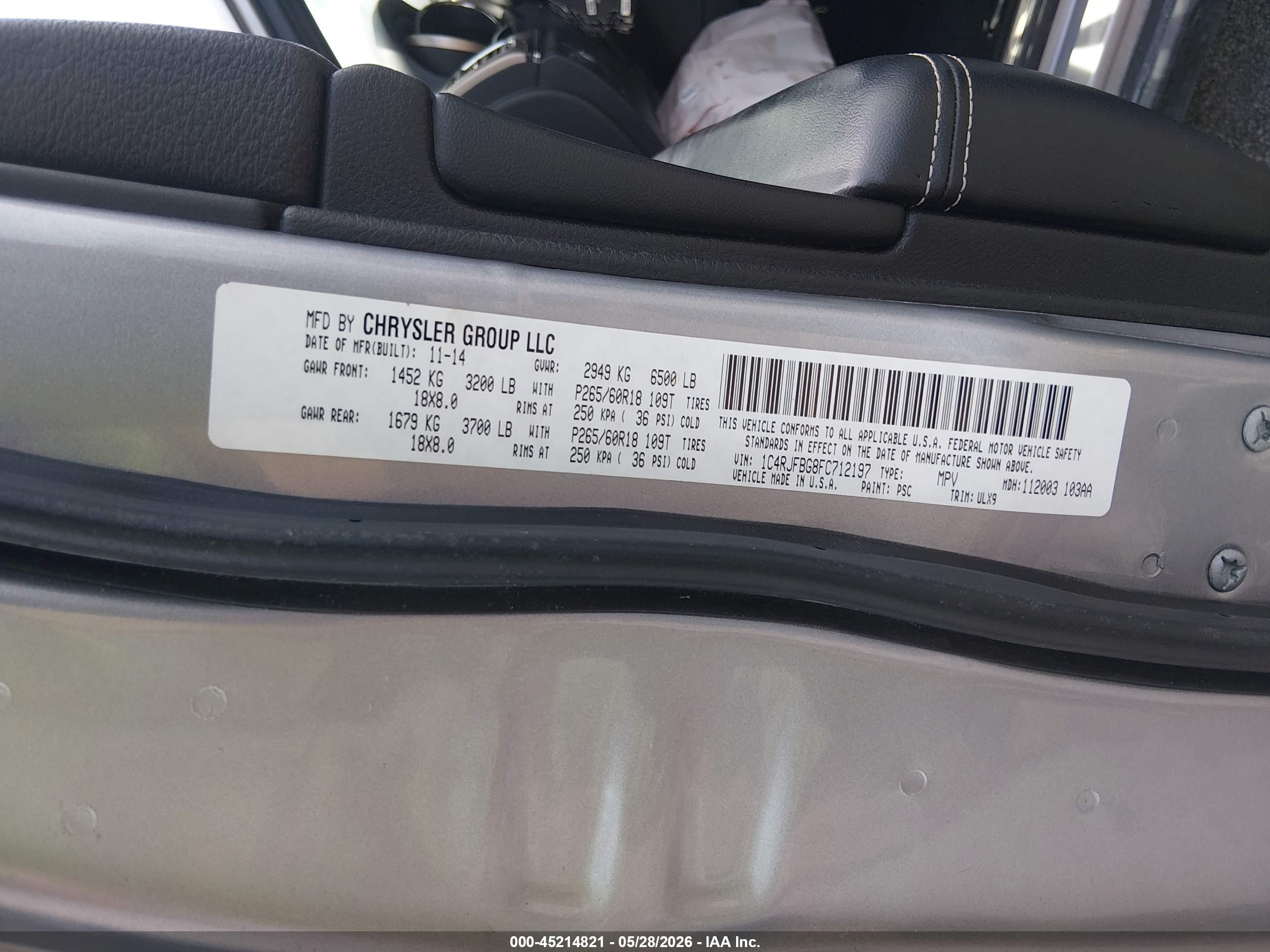 2015 Jeep Grand Cherokee Limited Gray vin: 1C4RJFBG8FC712197