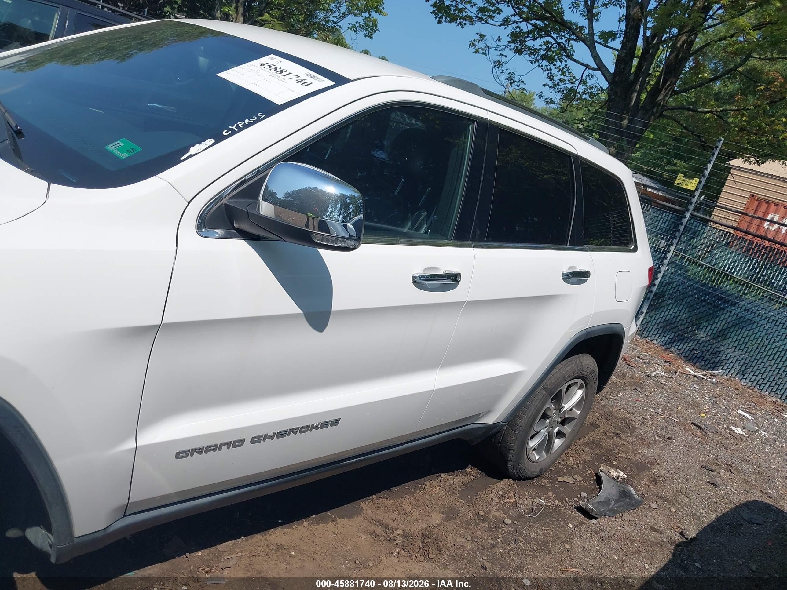 2015 Jeep Grand Cherokee Limited White vin: 1C4RJFBG8FC738878
