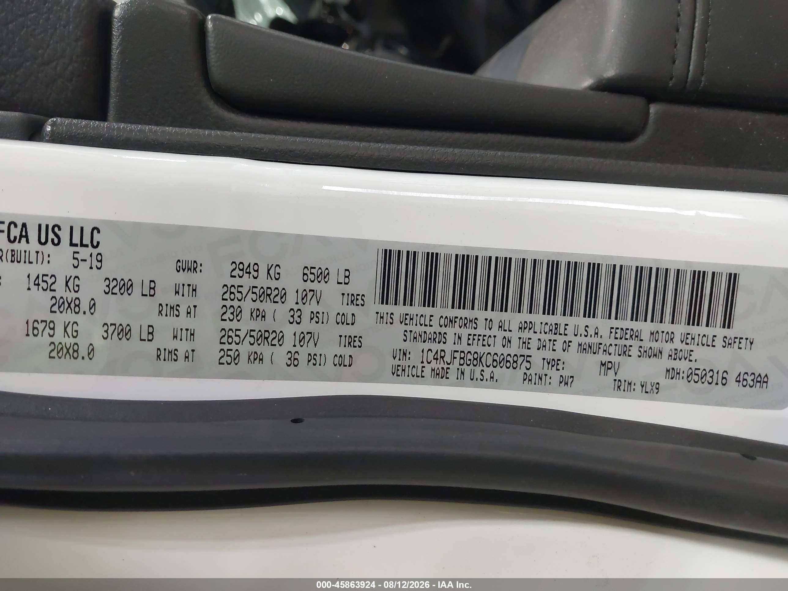 2019 Jeep Grand Cherokee Limited X 4x4 White vin: 1C4RJFBG8KC606875