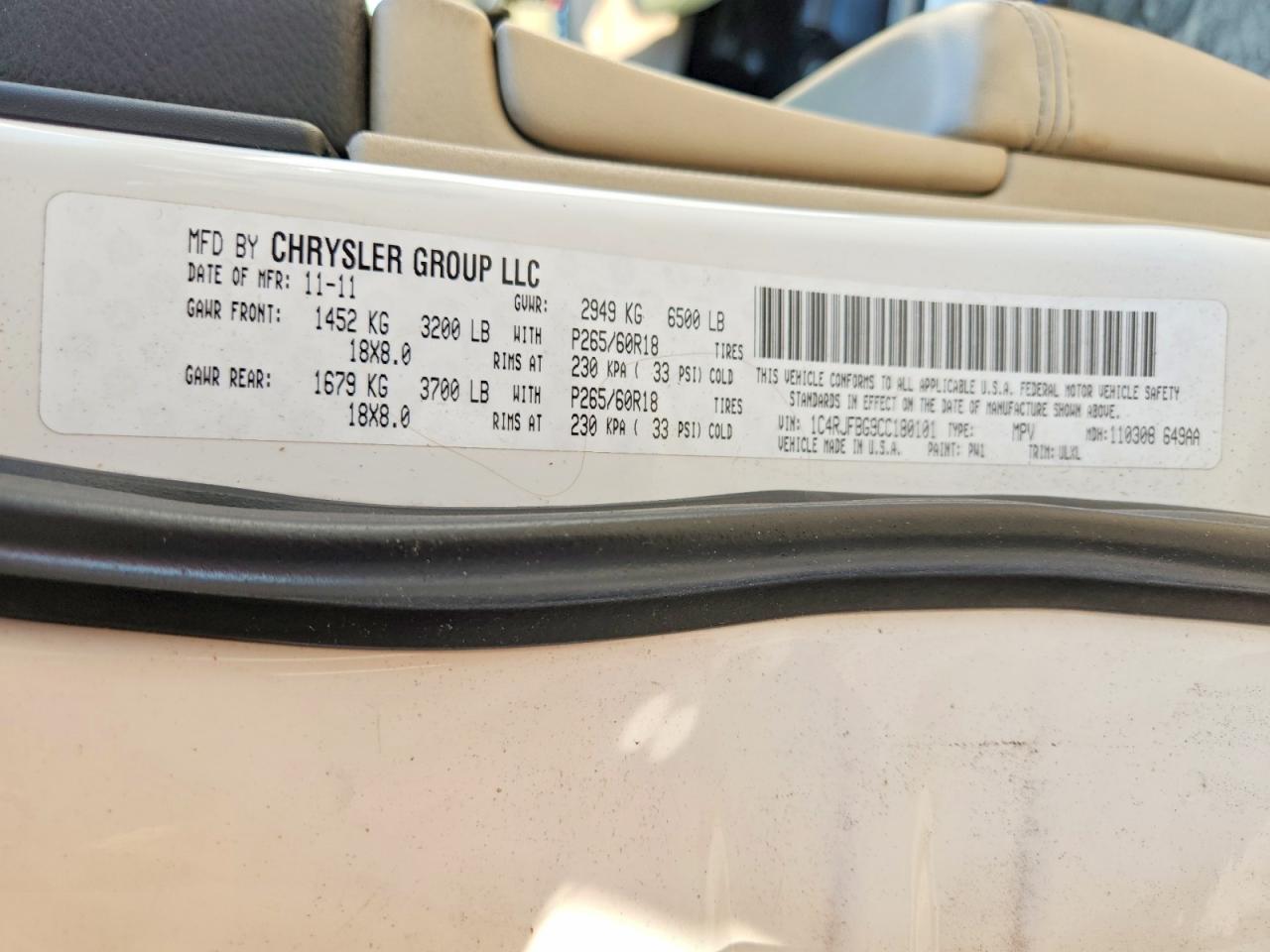 2012 Jeep Grand Cherokee Limited White vin: 1C4RJFBG9CC180101