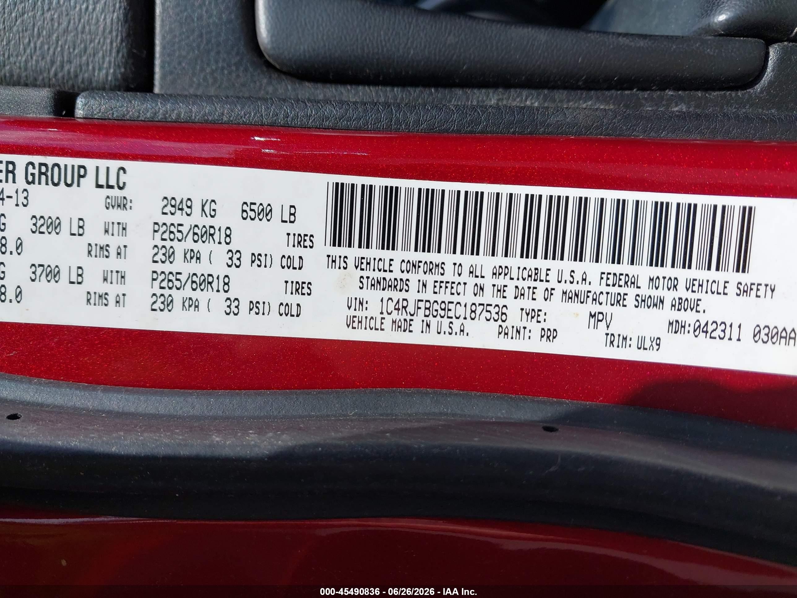 2014 Jeep Grand Cherokee Limited Red vin: 1C4RJFBG9EC187536