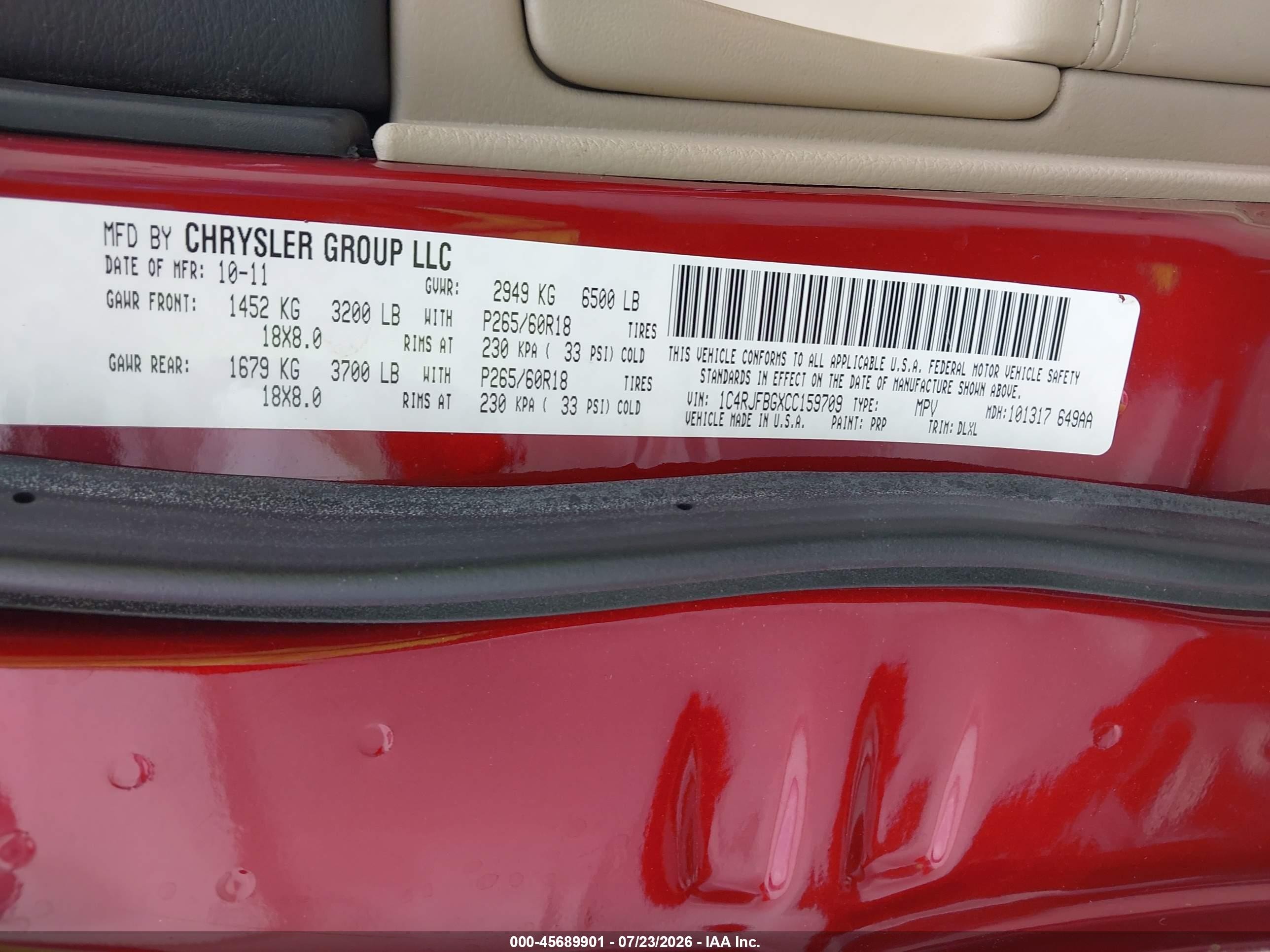 2012 Jeep Grand Cherokee Limited Red vin: 1C4RJFBGXCC159709