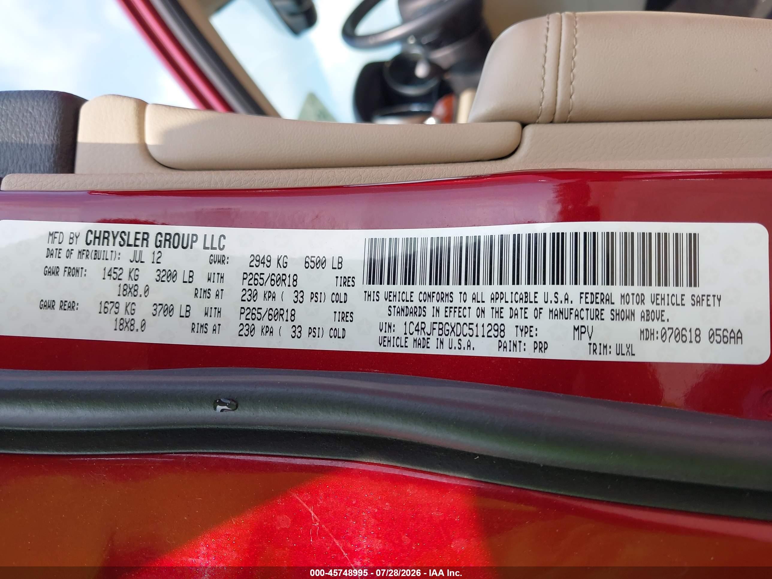 2013 Jeep Grand Cherokee Limited Red vin: 1C4RJFBGXDC511298