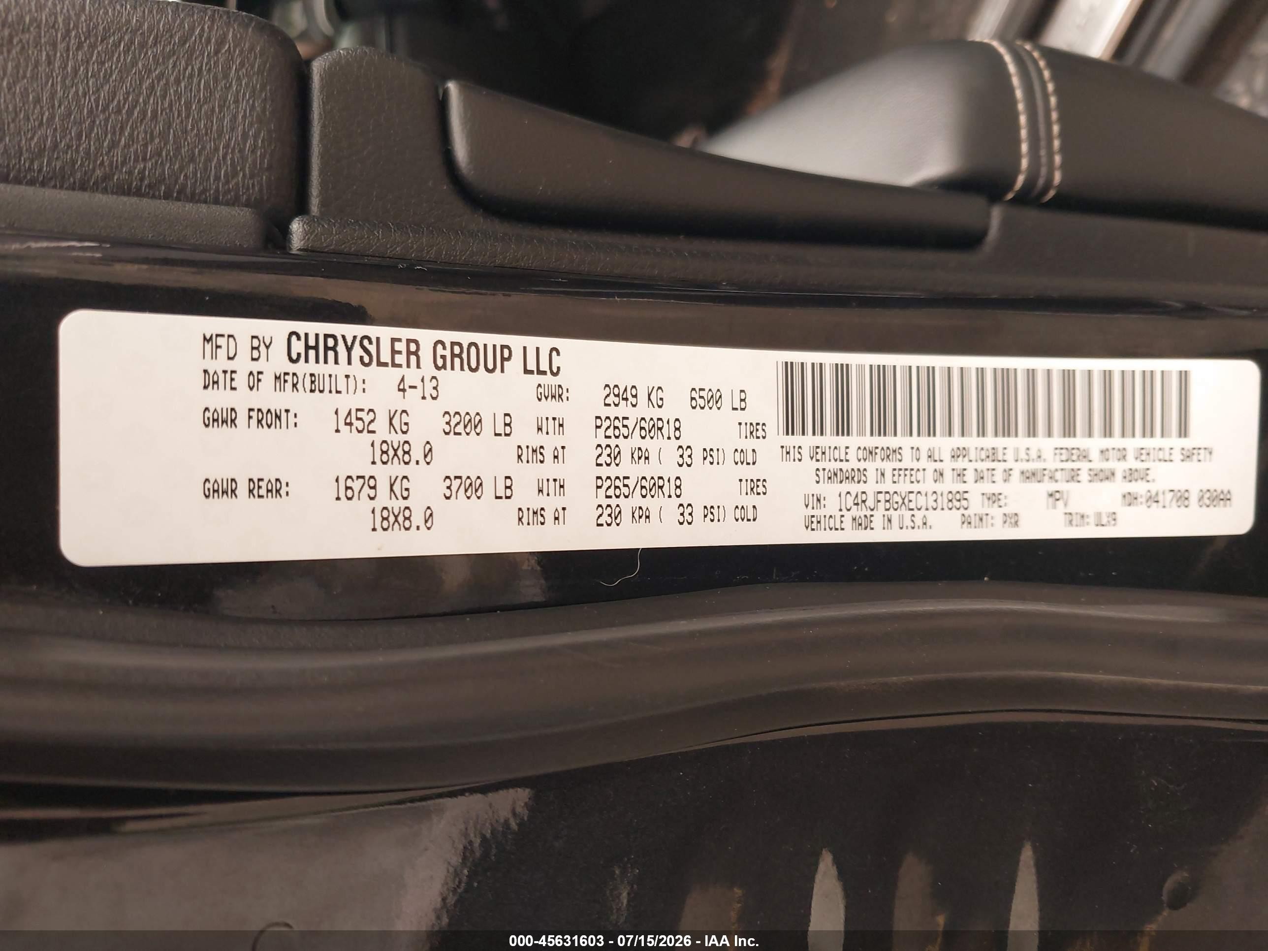 2014 Jeep Grand Cherokee Limited Black vin: 1C4RJFBGXEC131895