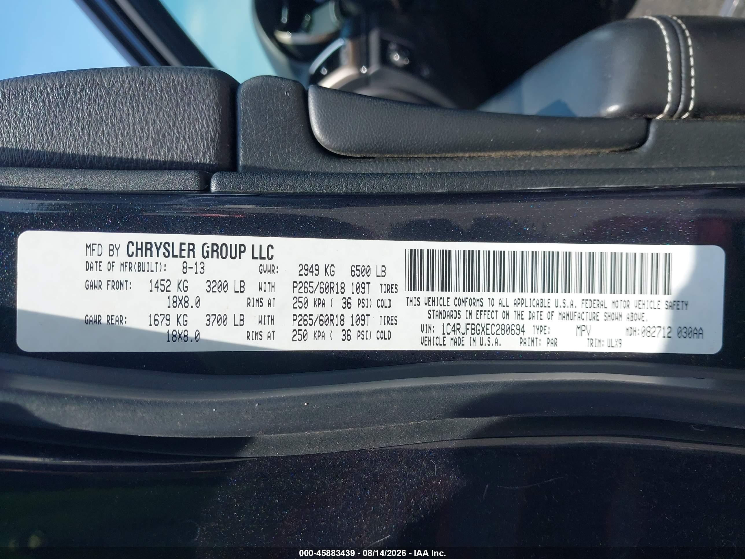 2014 Jeep Grand Cherokee Limited Blue vin: 1C4RJFBGXEC280694