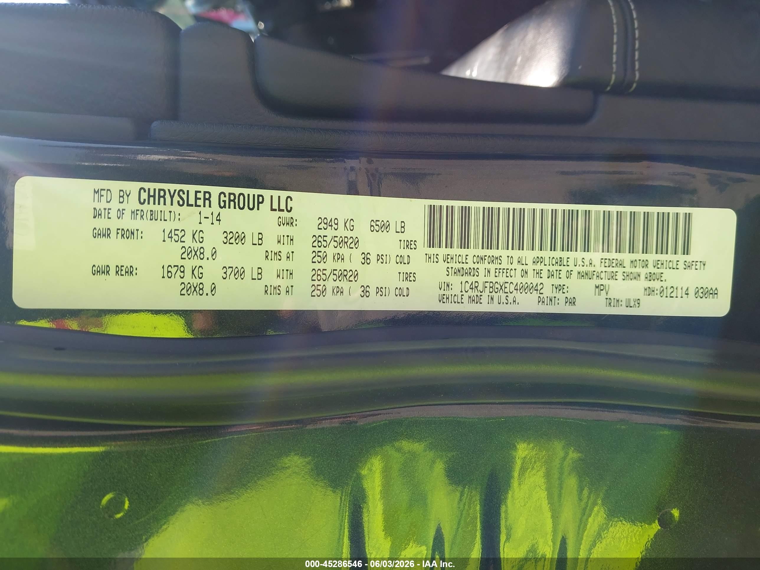 2014 Jeep Grand Cherokee Limited Black vin: 1C4RJFBGXEC400042