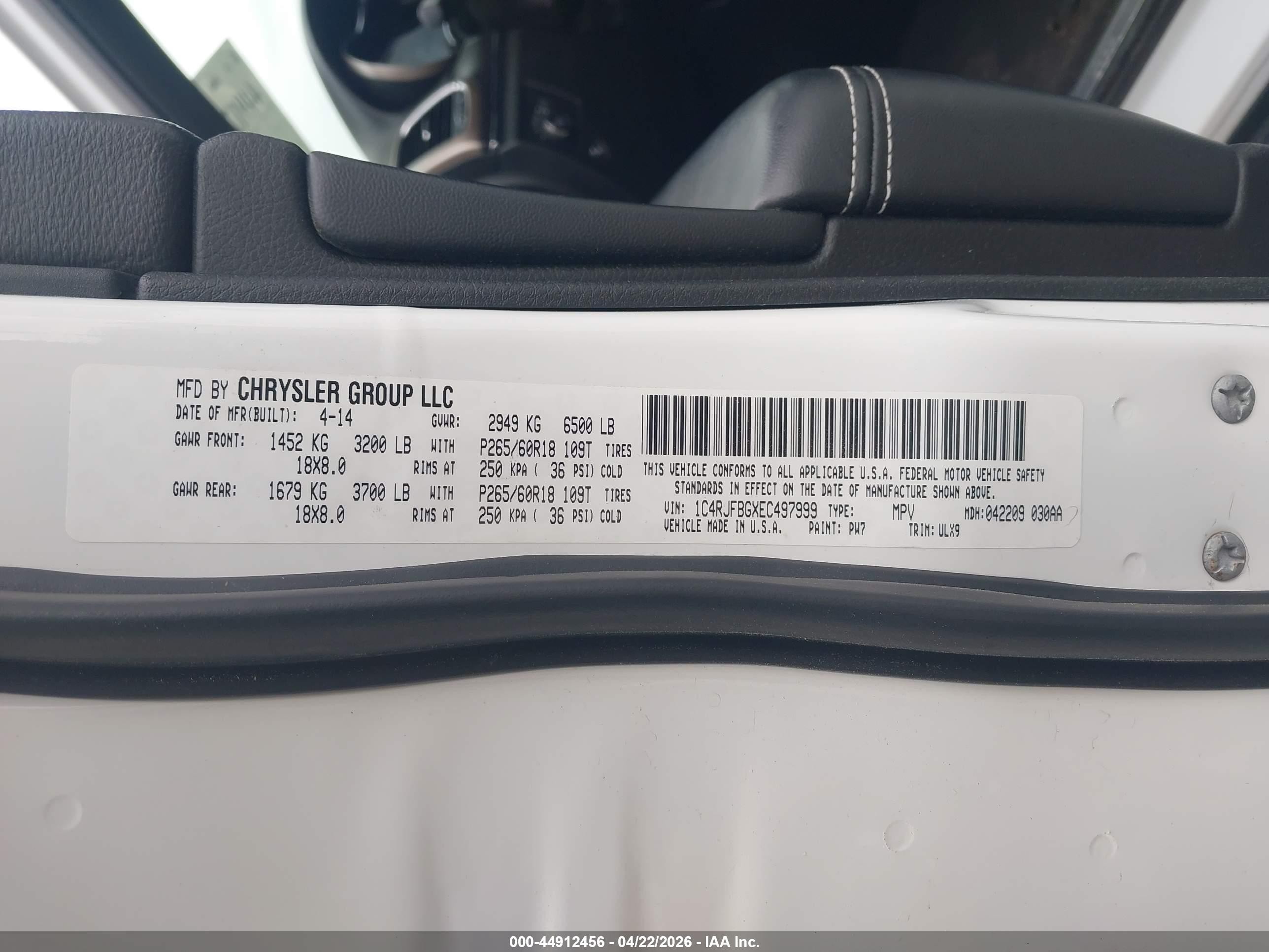 2014 Jeep Grand Cherokee Limited Белый vin: 1C4RJFBGXEC497999