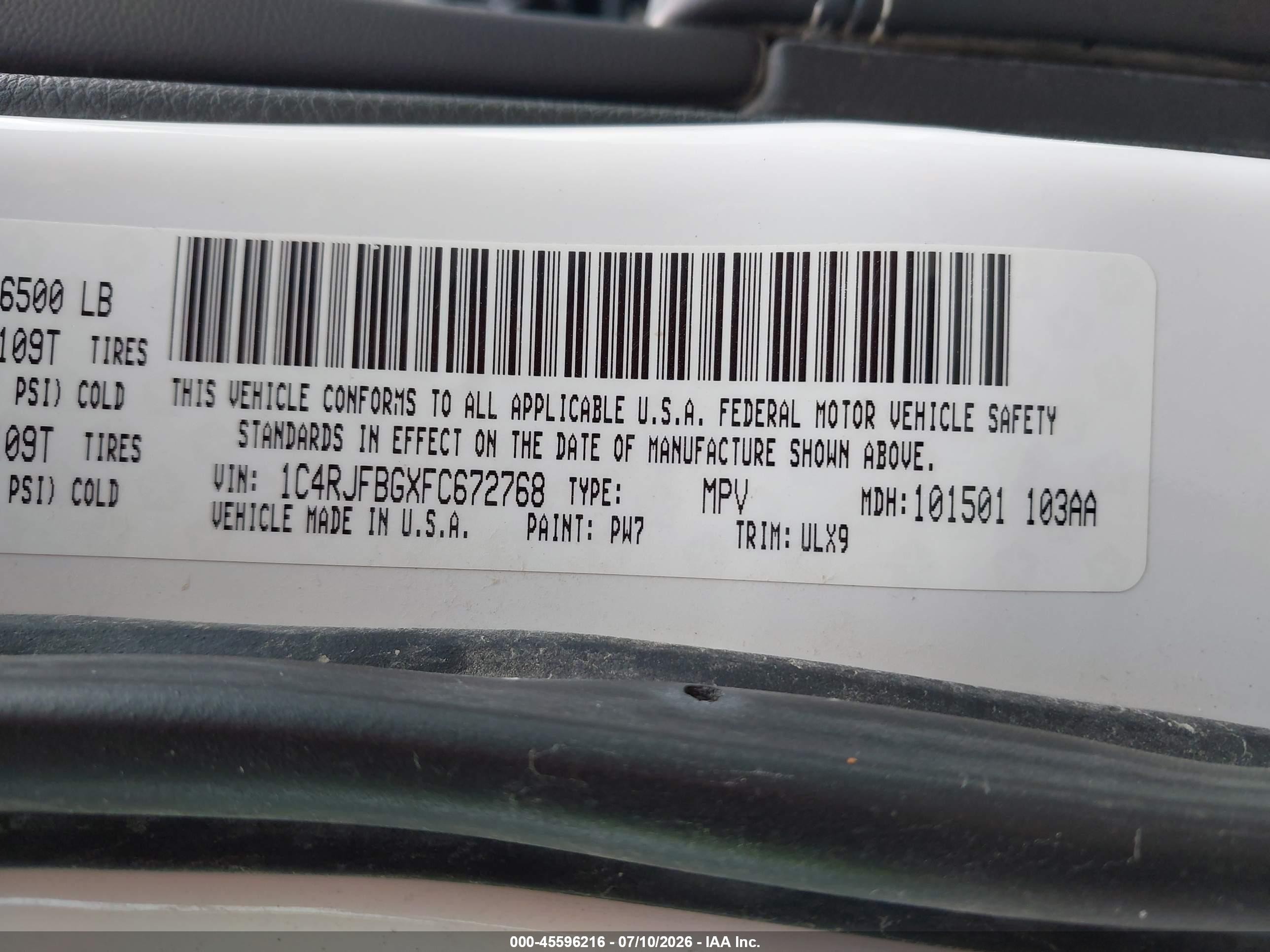 2015 Jeep Grand Cherokee Limited White vin: 1C4RJFBGXFC672768