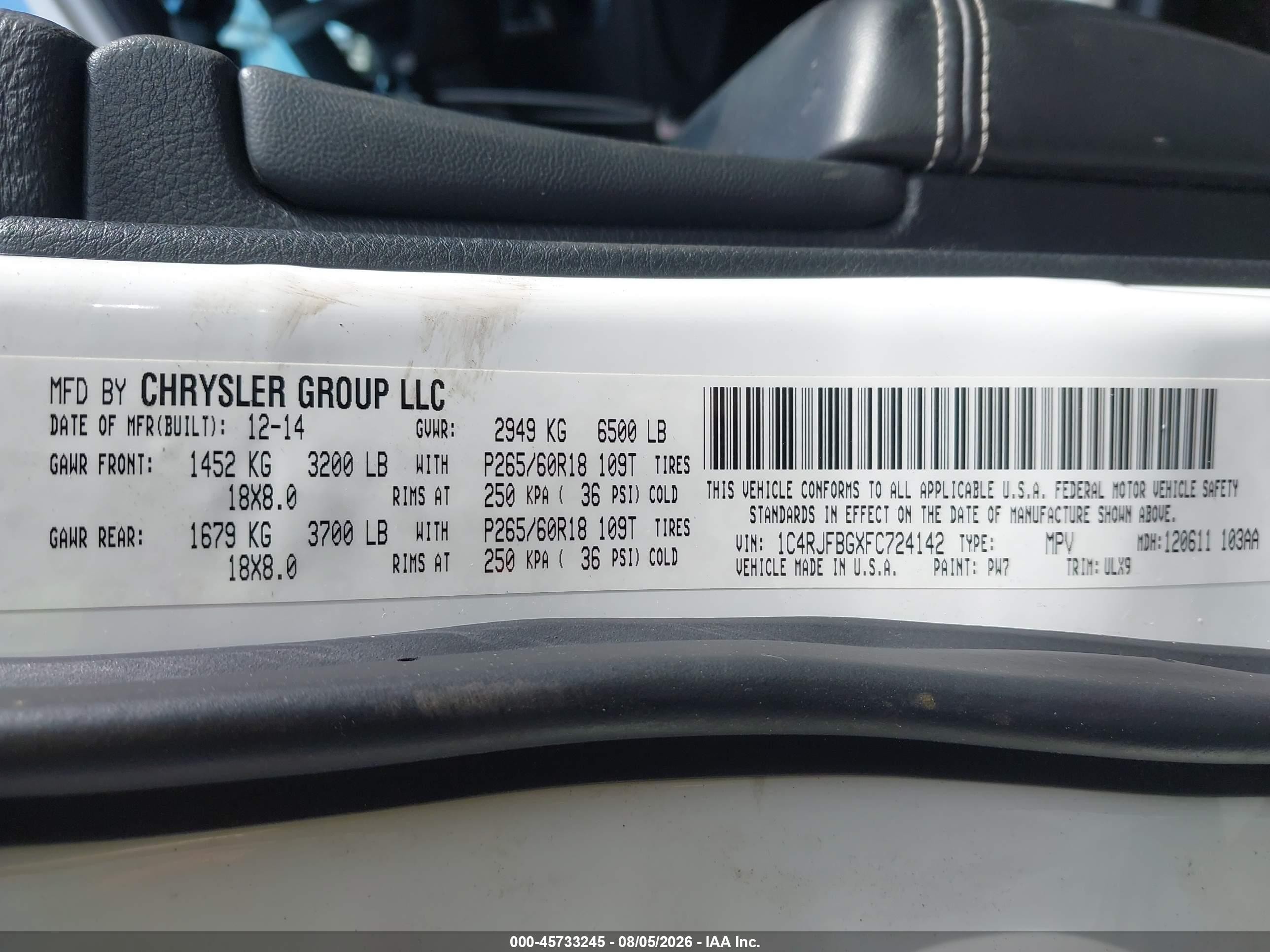 2015 Jeep Grand Cherokee Limited White vin: 1C4RJFBGXFC724142