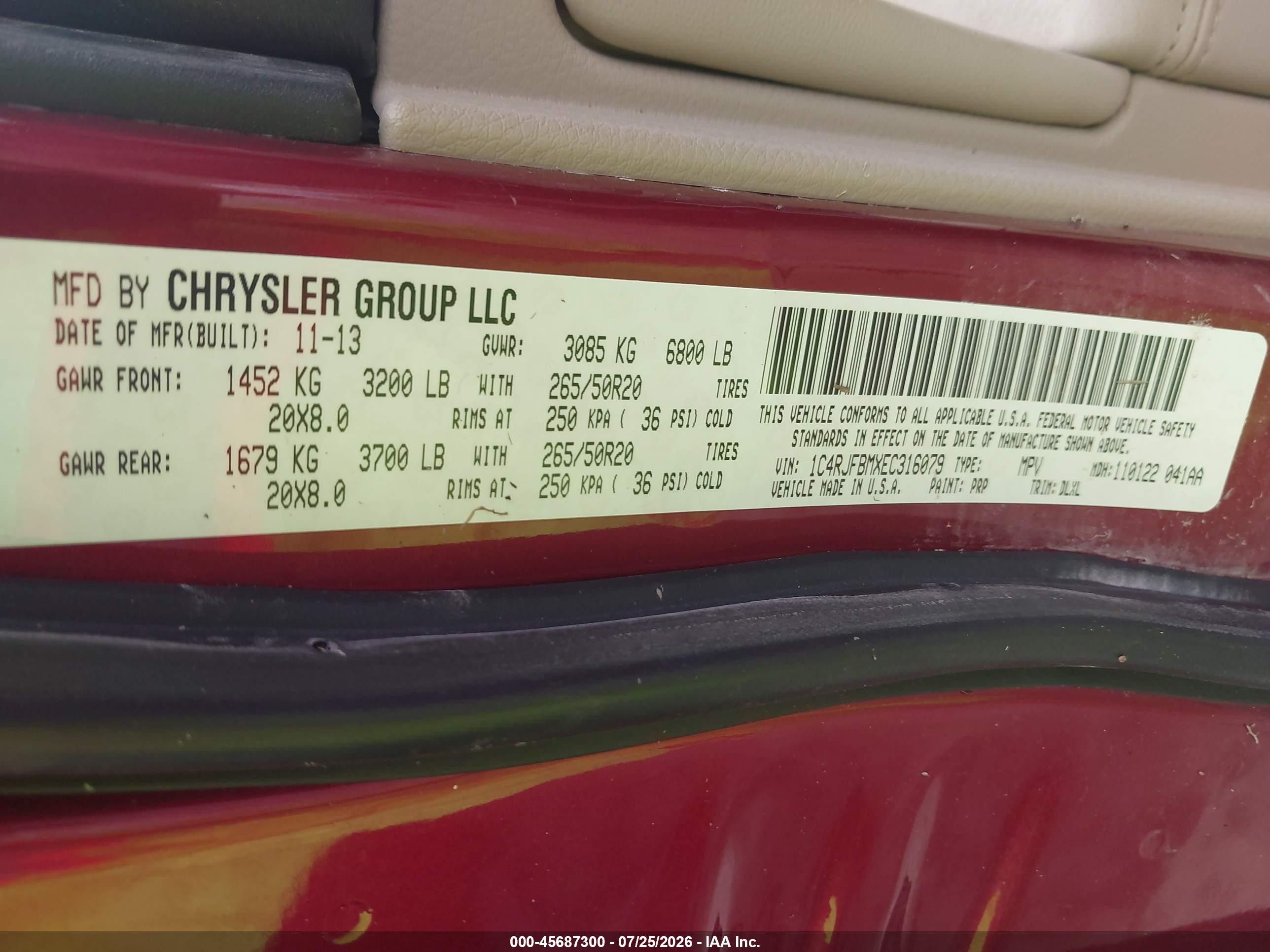 2014 Jeep Grand Cherokee Limited Red vin: 1C4RJFBMXEC316079