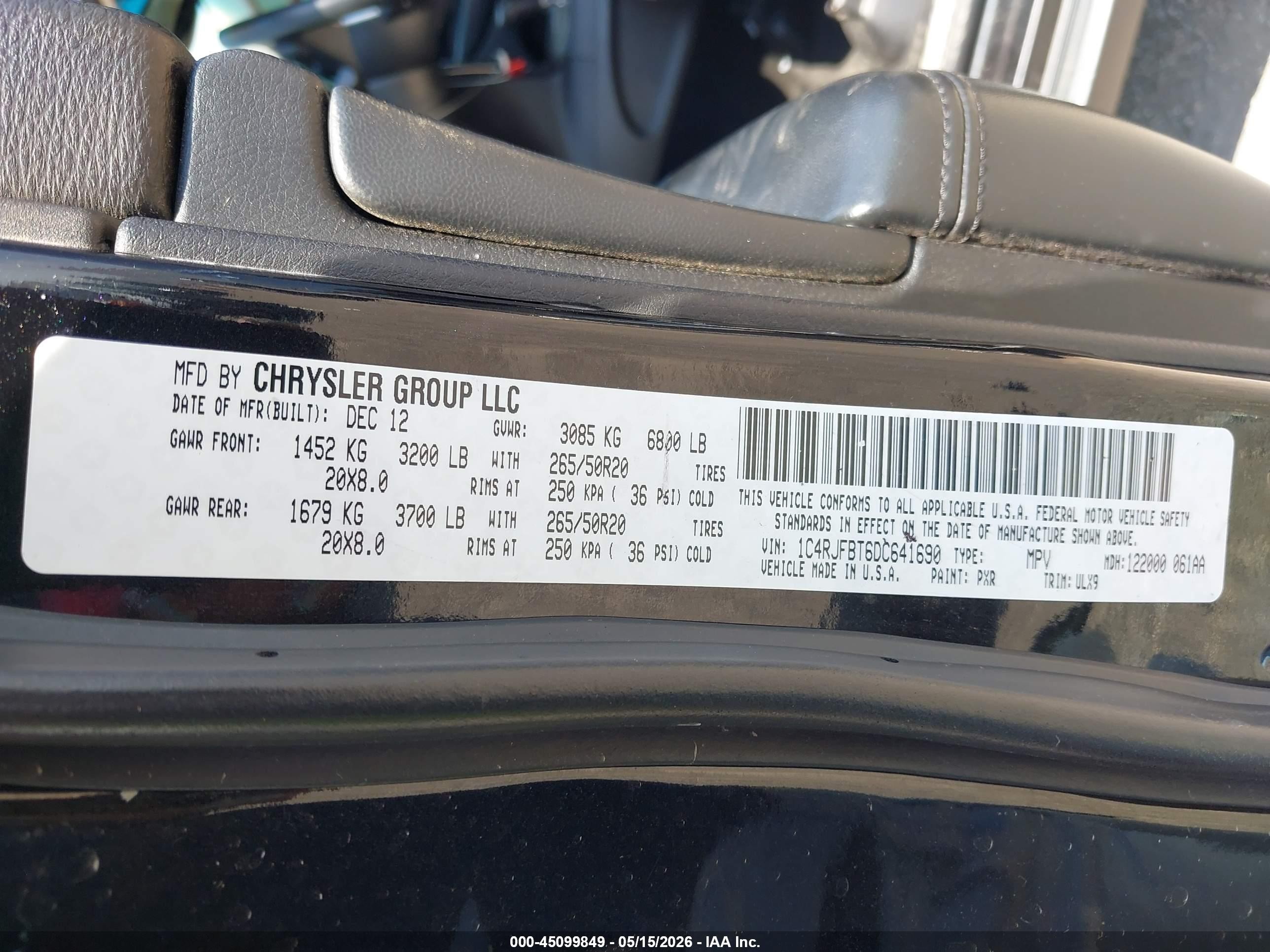 2013 Jeep Grand Cherokee Limited Black vin: 1C4RJFBT6DC641690