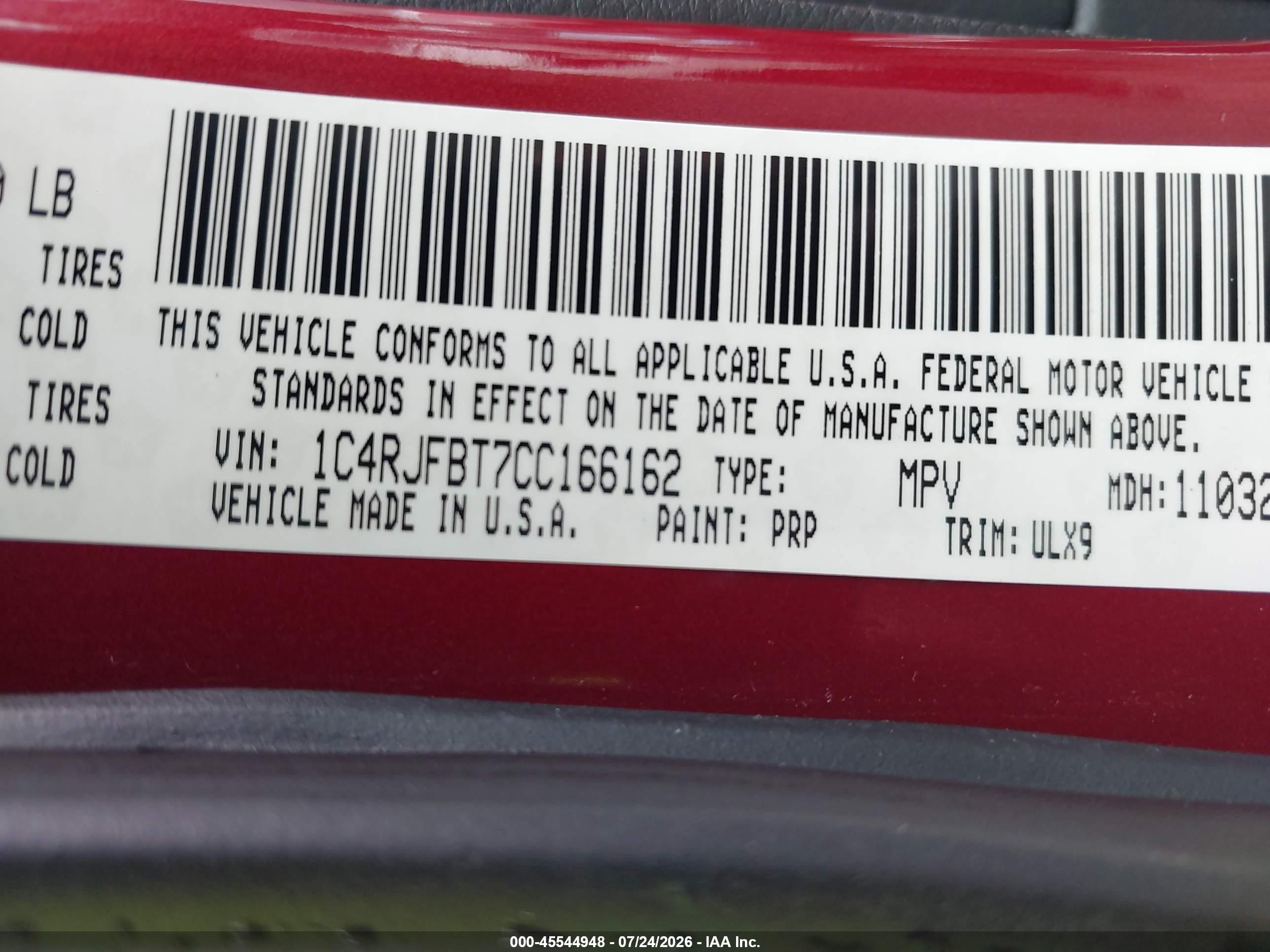 2012 Jeep Grand Cherokee Limited Red vin: 1C4RJFBT7CC166162