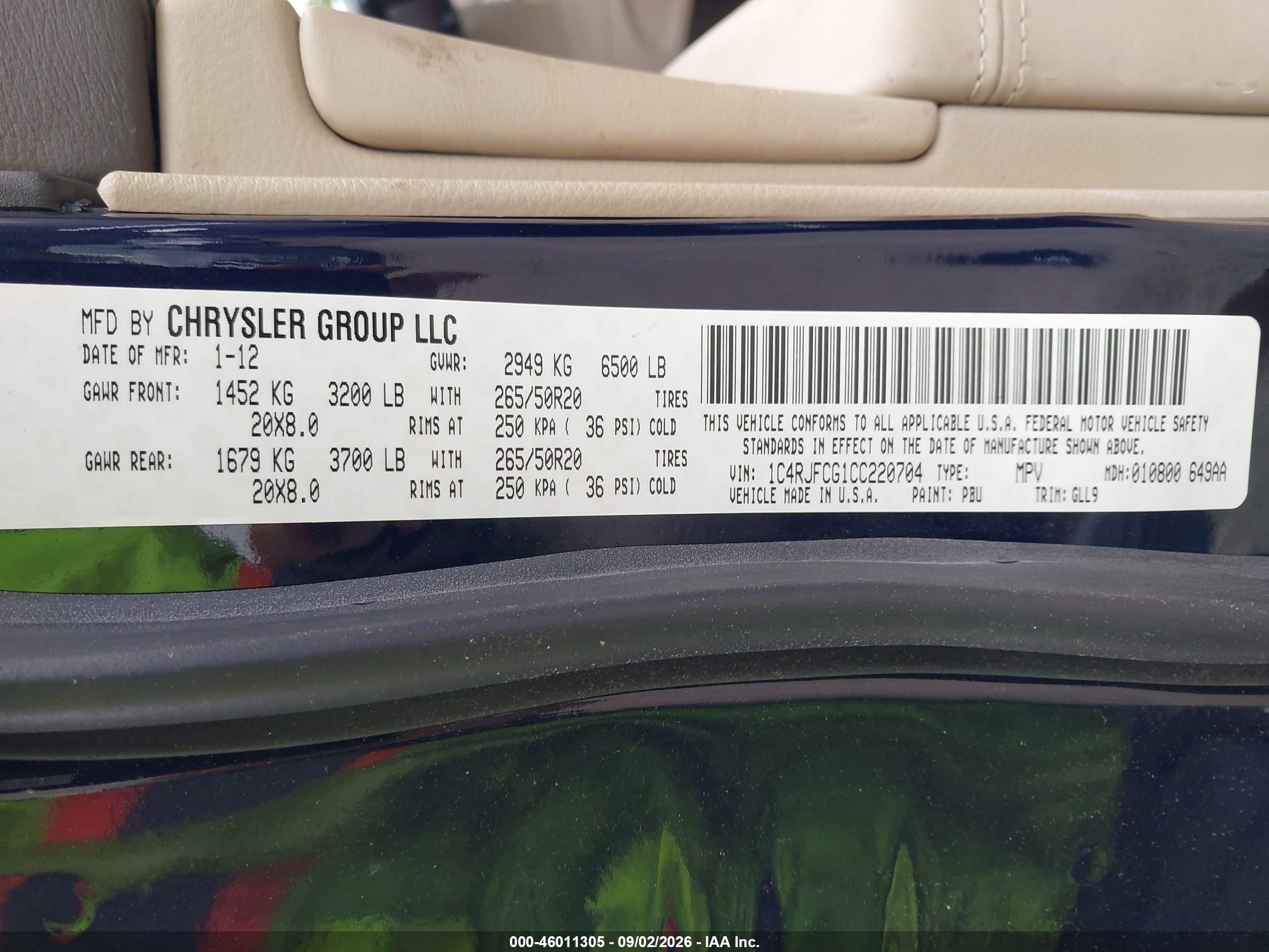 2012 Jeep Grand Cherokee Overland Blue vin: 1C4RJFCG1CC220704