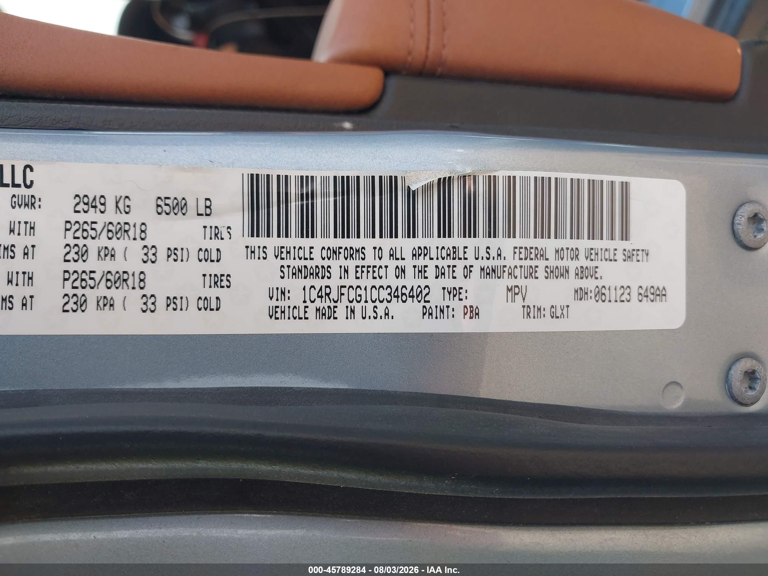 2012 Jeep Grand Cherokee Overland Blue vin: 1C4RJFCG1CC346402