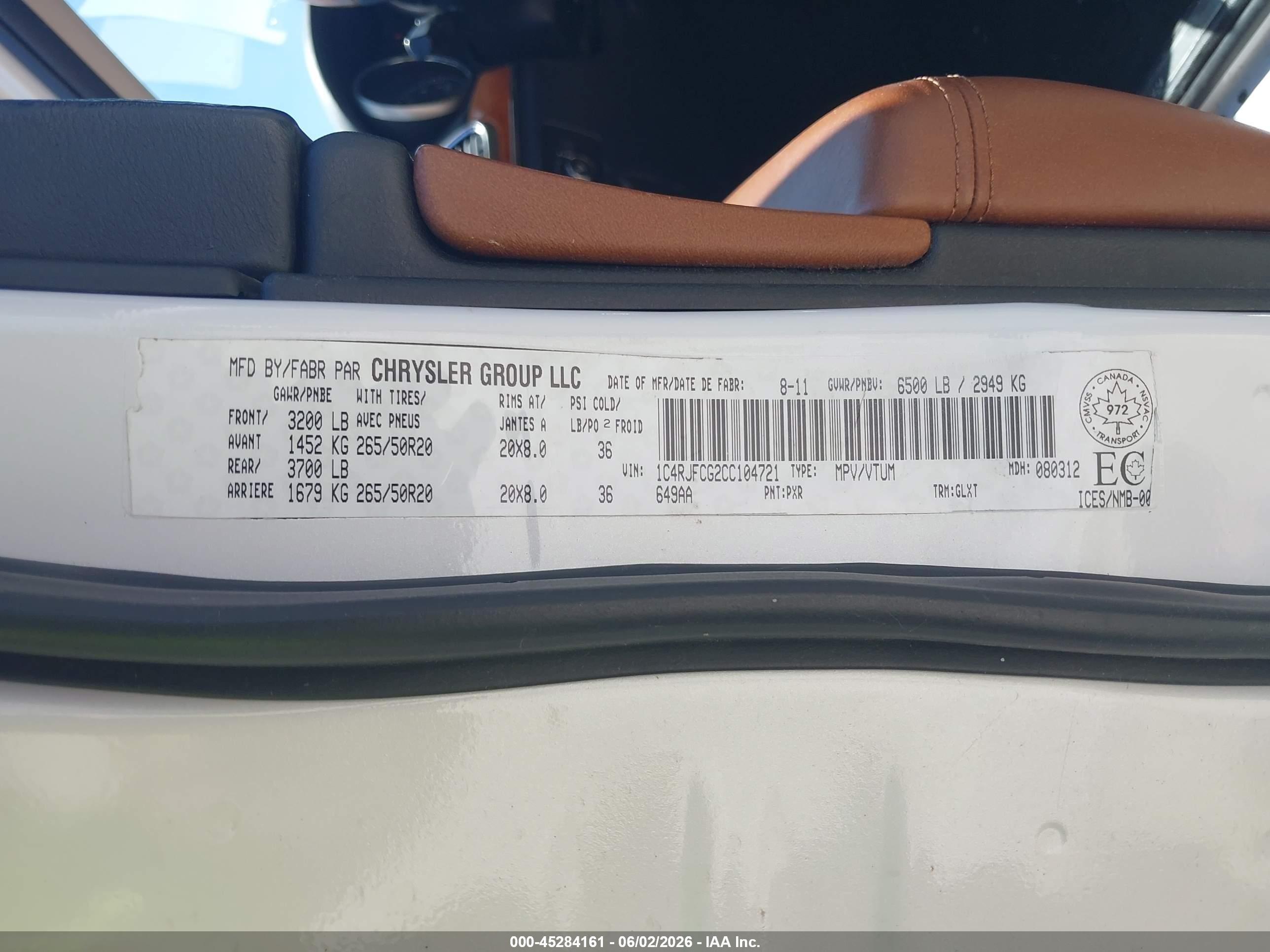 2012 Jeep Grand Cherokee Overland White vin: 1C4RJFCG2CC104721