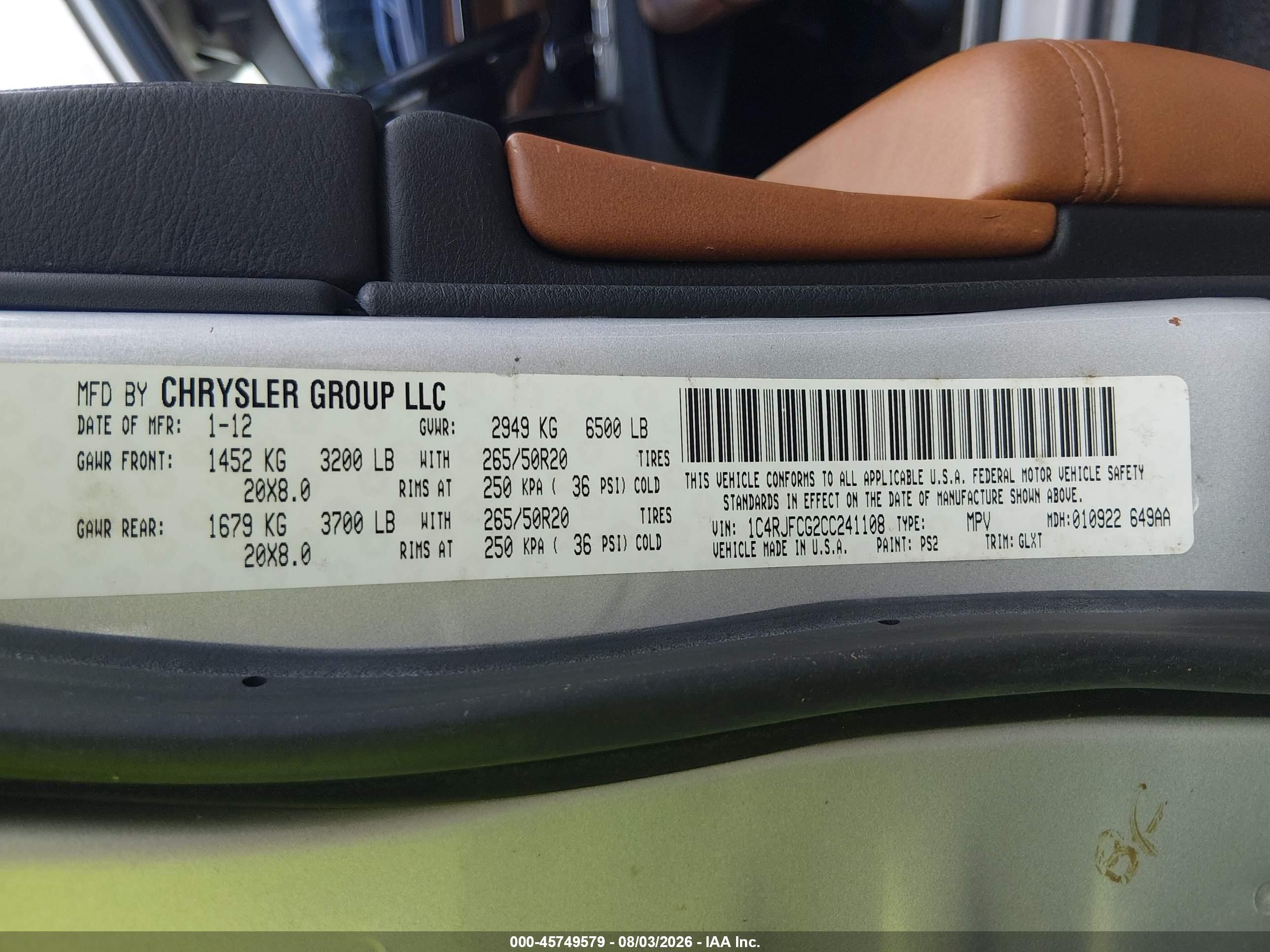 2012 Jeep Grand Cherokee Overland Silver vin: 1C4RJFCG2CC241108