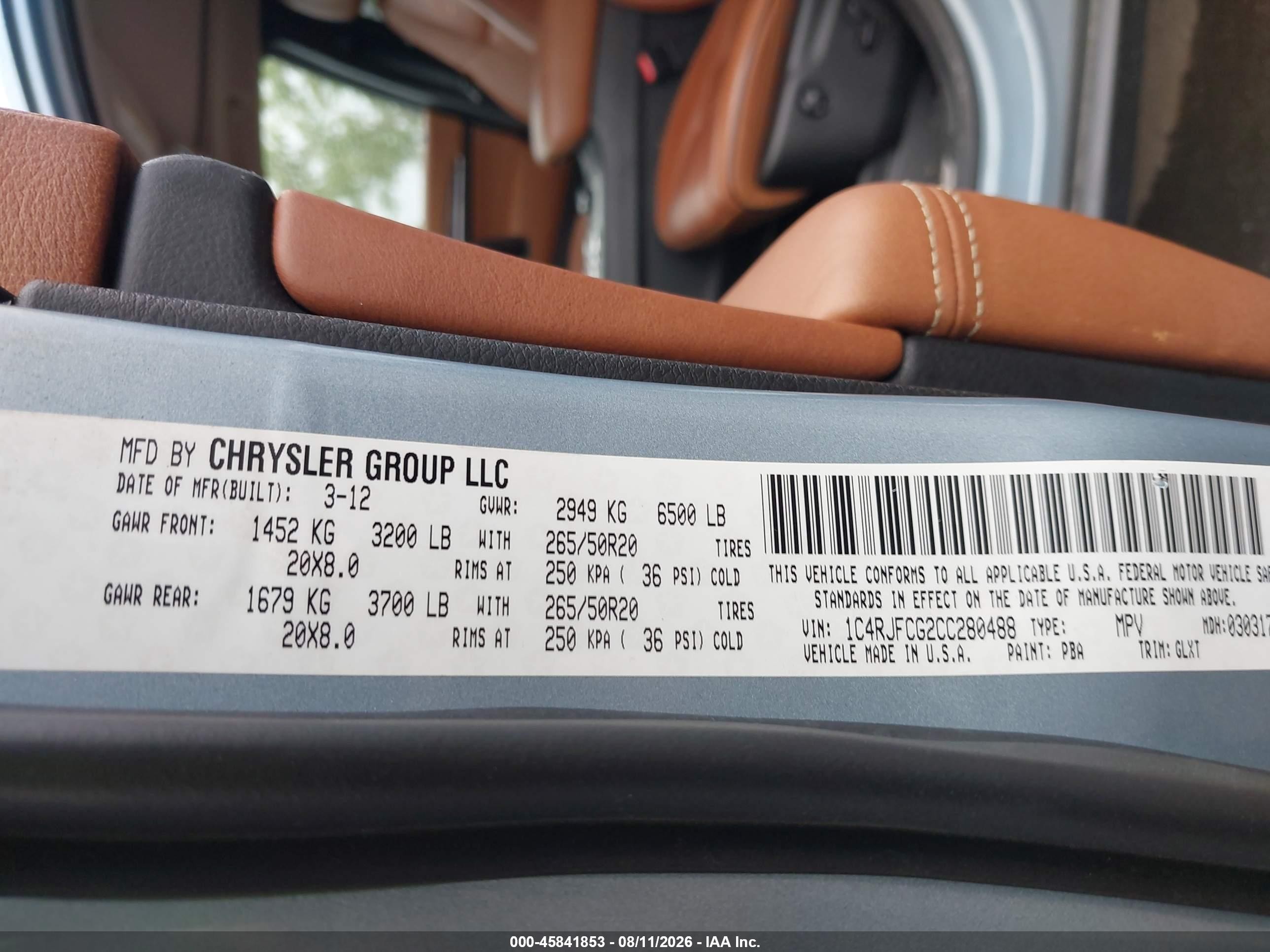 2012 Jeep Grand Cherokee Overland Light Blue vin: 1C4RJFCG2CC280488