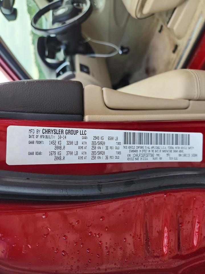 2015 Jeep Grand Cherokee Overland Red vin: 1C4RJFCG2FC677302